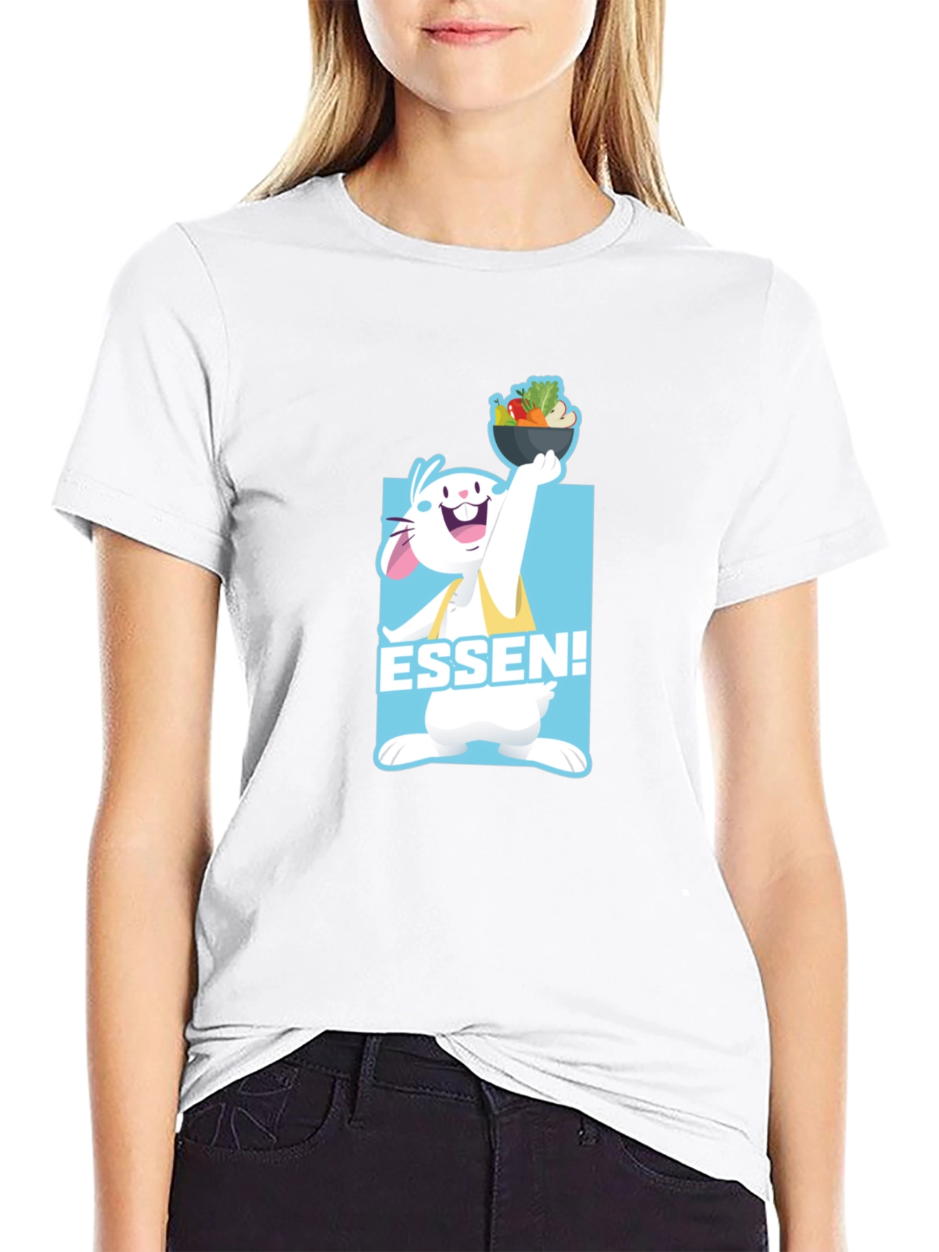 Essen! Cartoon Rabbit Black T-Shirt
