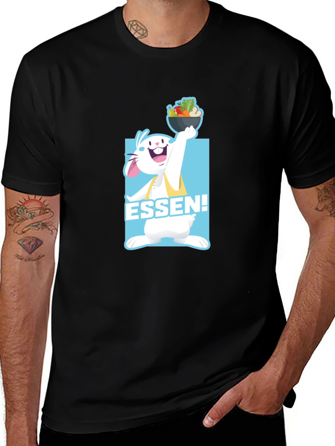 Essen! Cartoon Rabbit Black T-Shirt