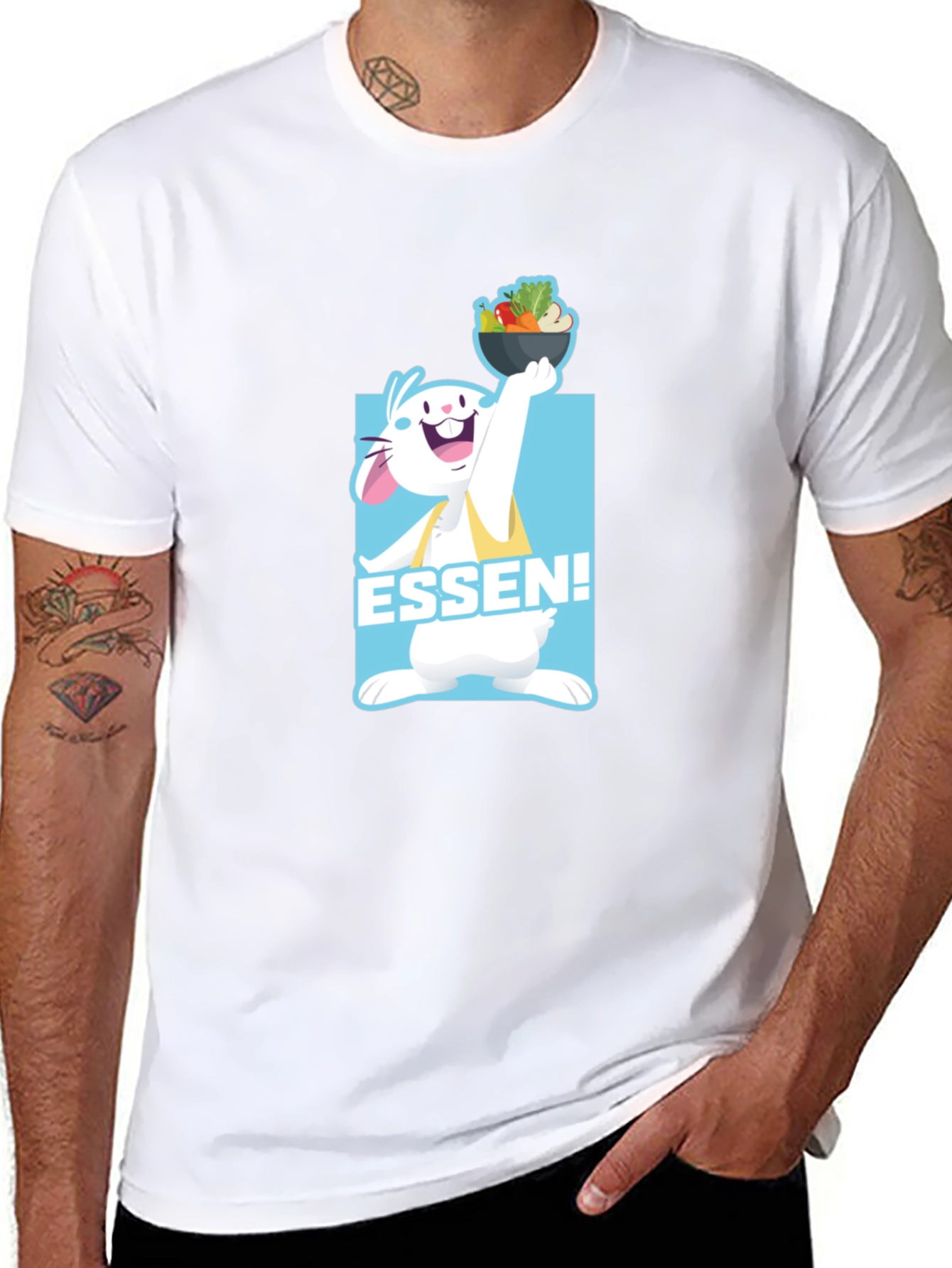 Essen! Cartoon Rabbit Black T-Shirt