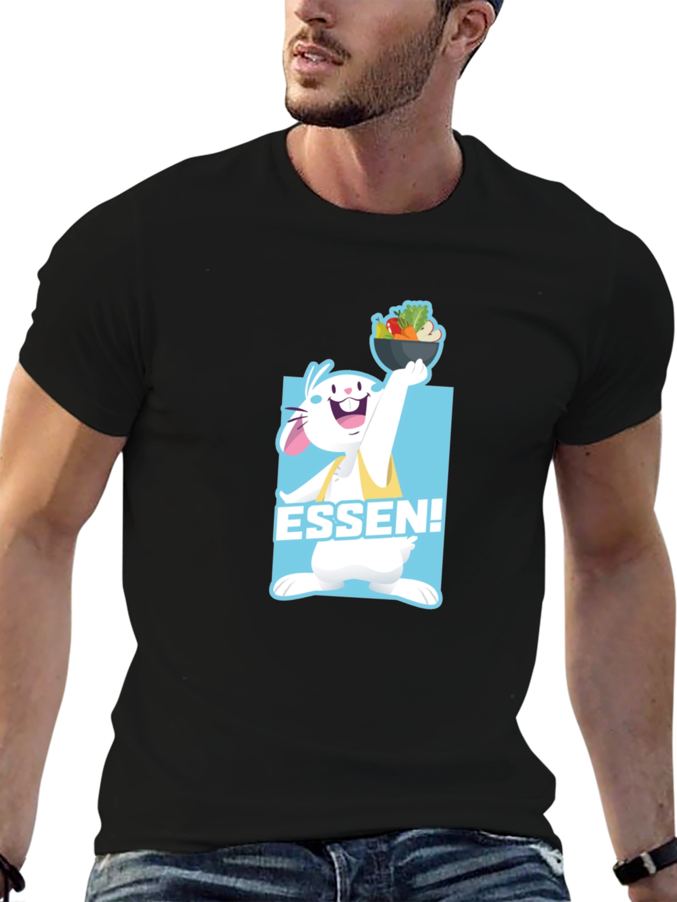 Essen! Cartoon Rabbit Black T-Shirt