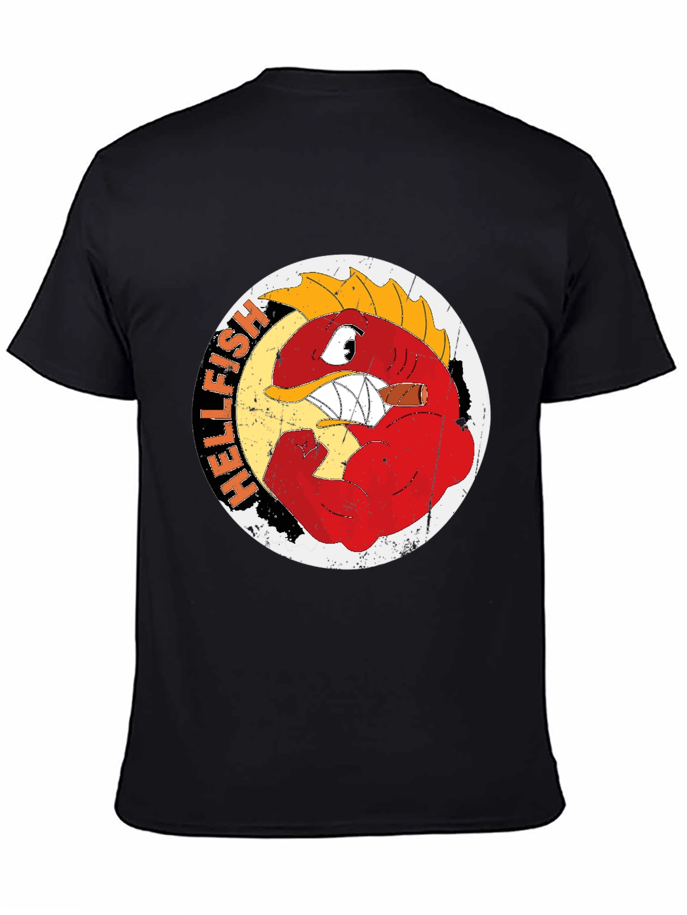 Hellfish Cartoon Graphic Print Crew Neck T-Shirt