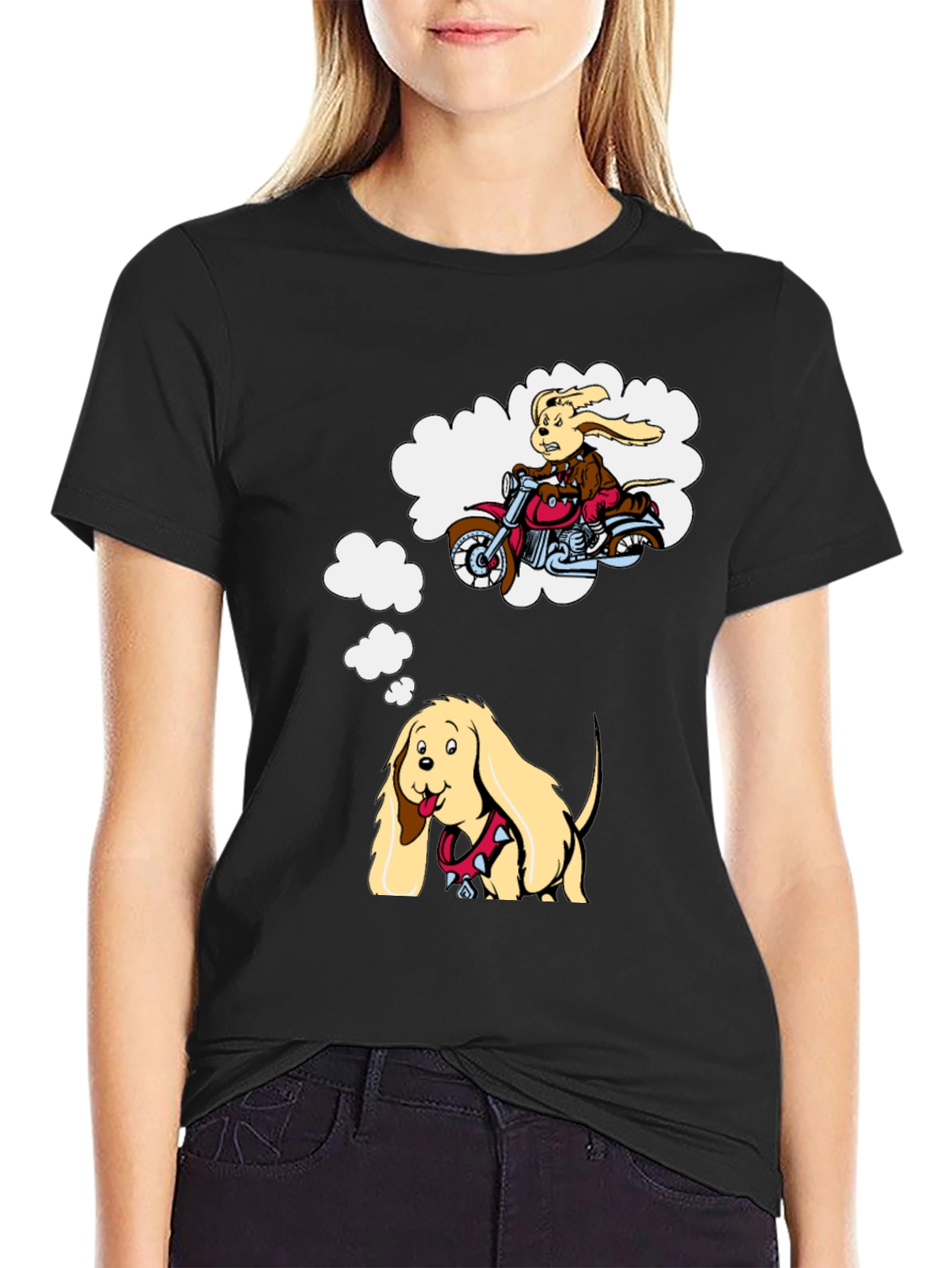Dreaming Dog Graphic Tee - Black Cotton T-Shirt
