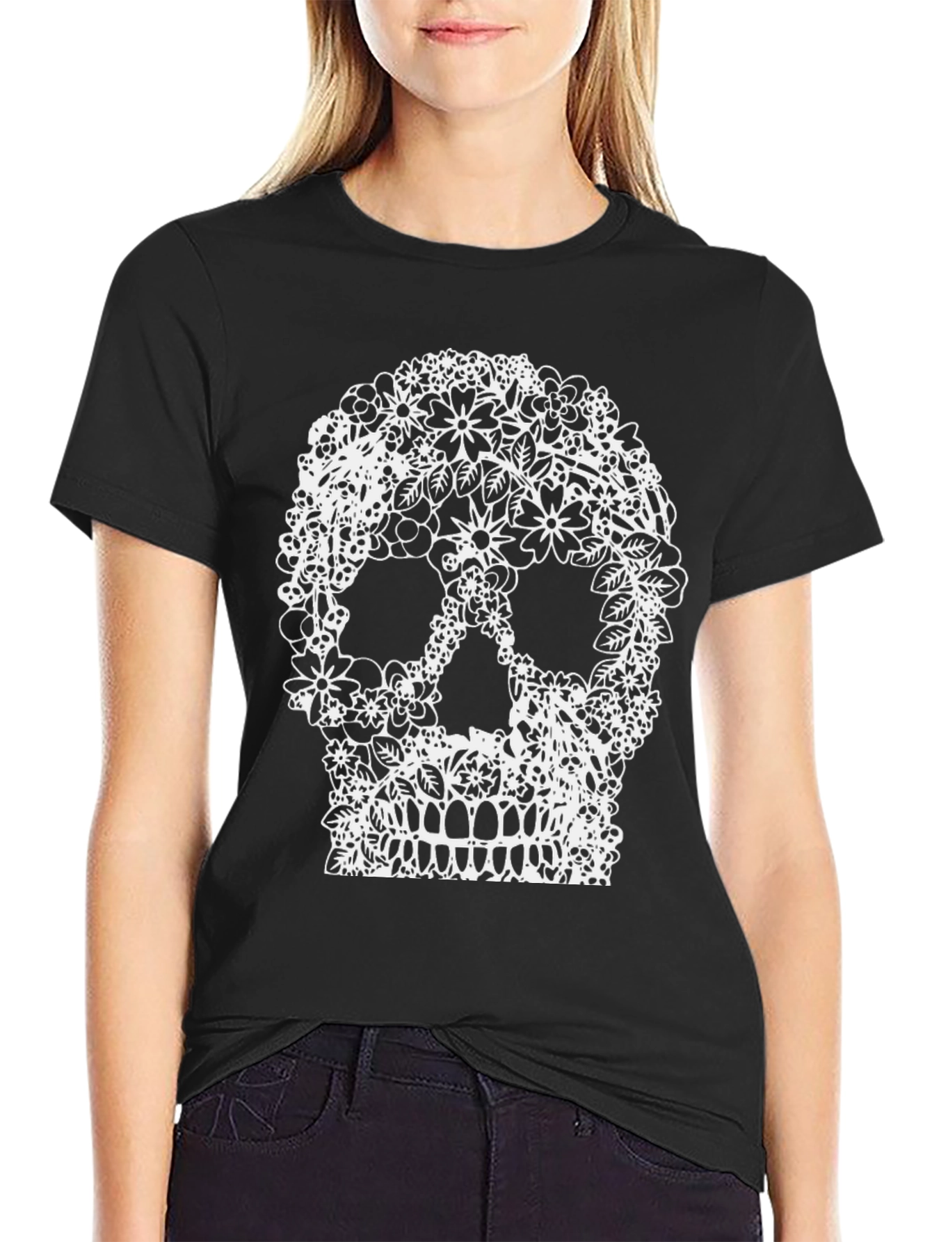 Floral Skull Graphic Tee - Unique Design