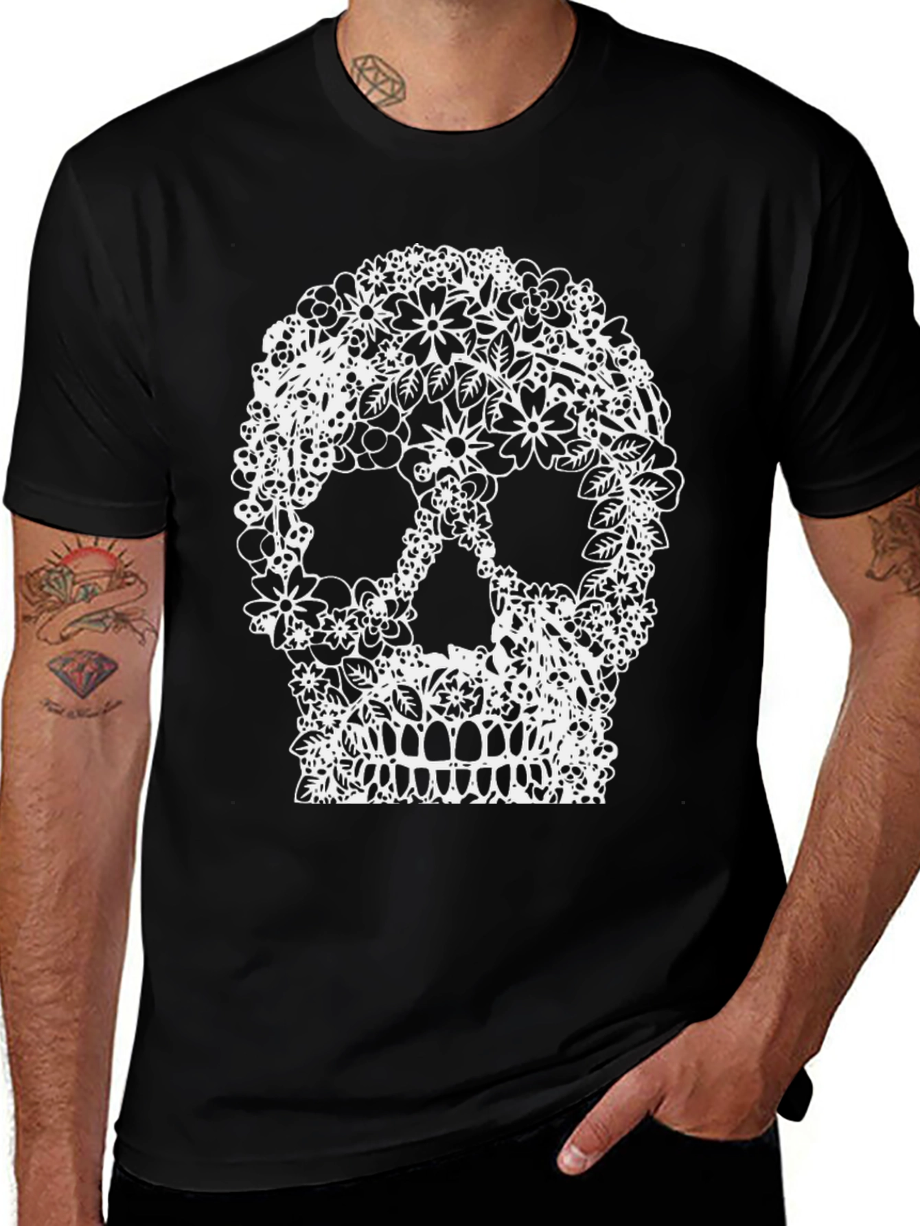 Floral Skull Graphic Tee - Unique Design