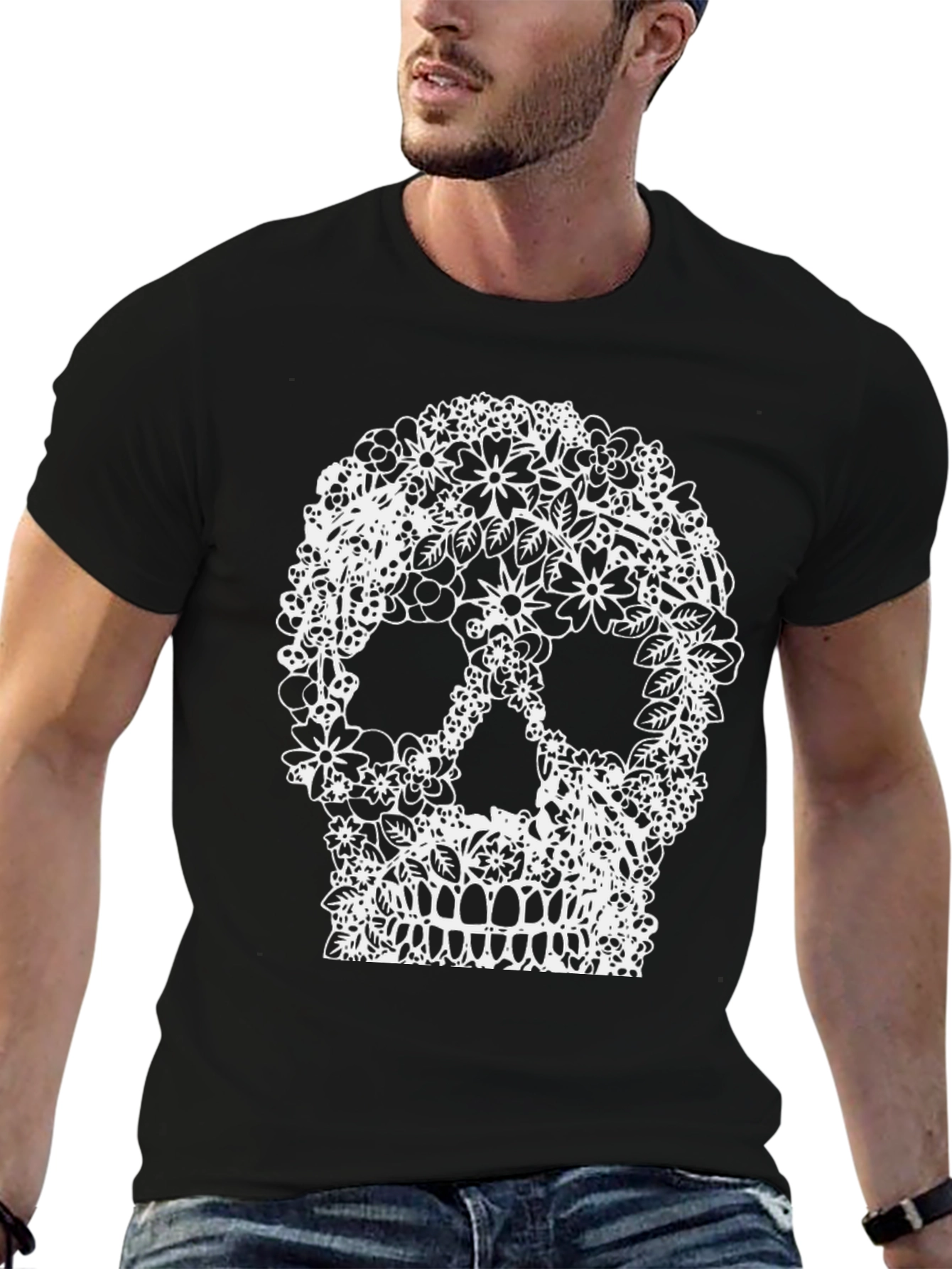 Floral Skull Graphic Tee - Unique Design