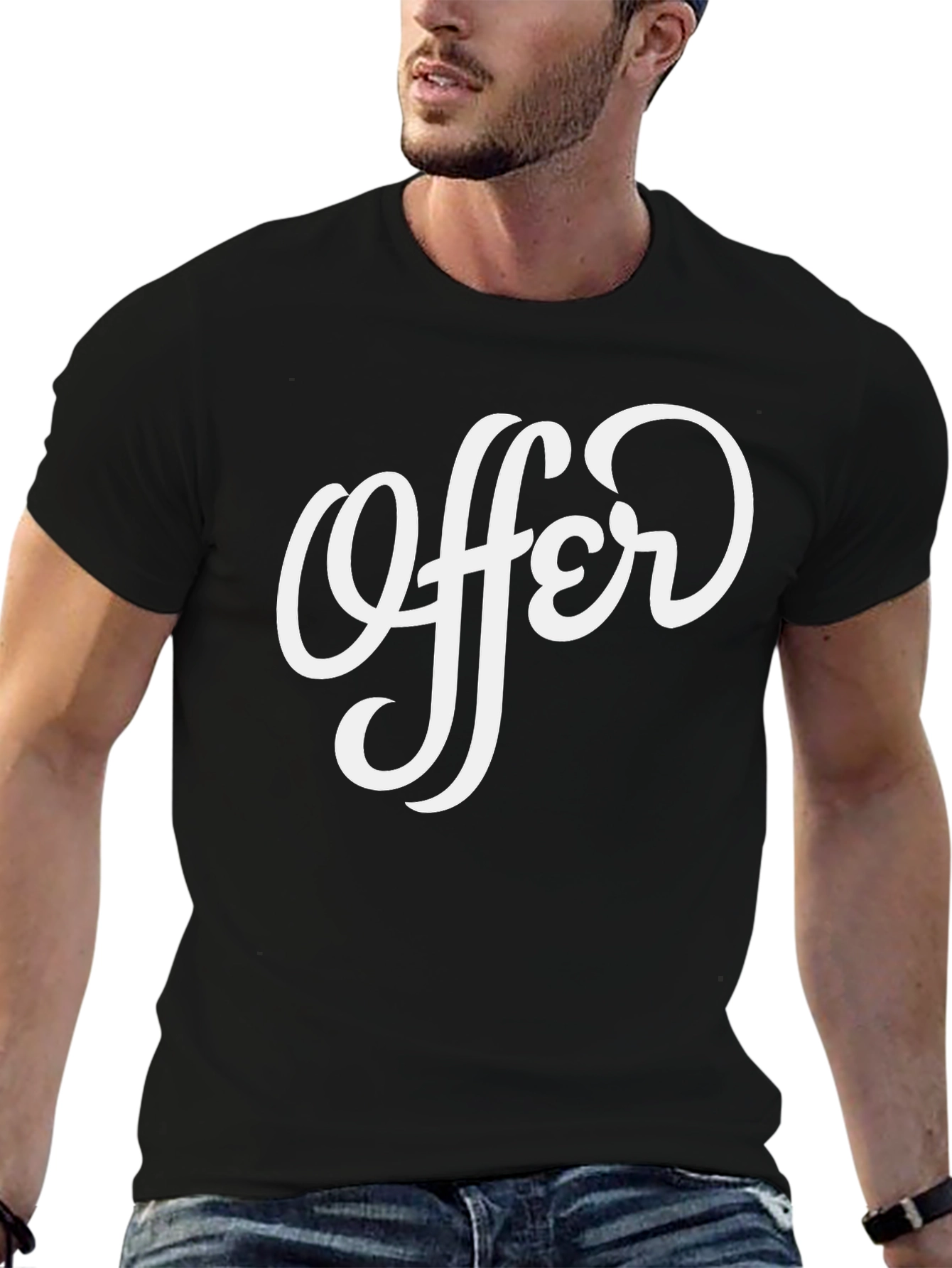 Stylish Offer Graphic Print Black T-Shirt