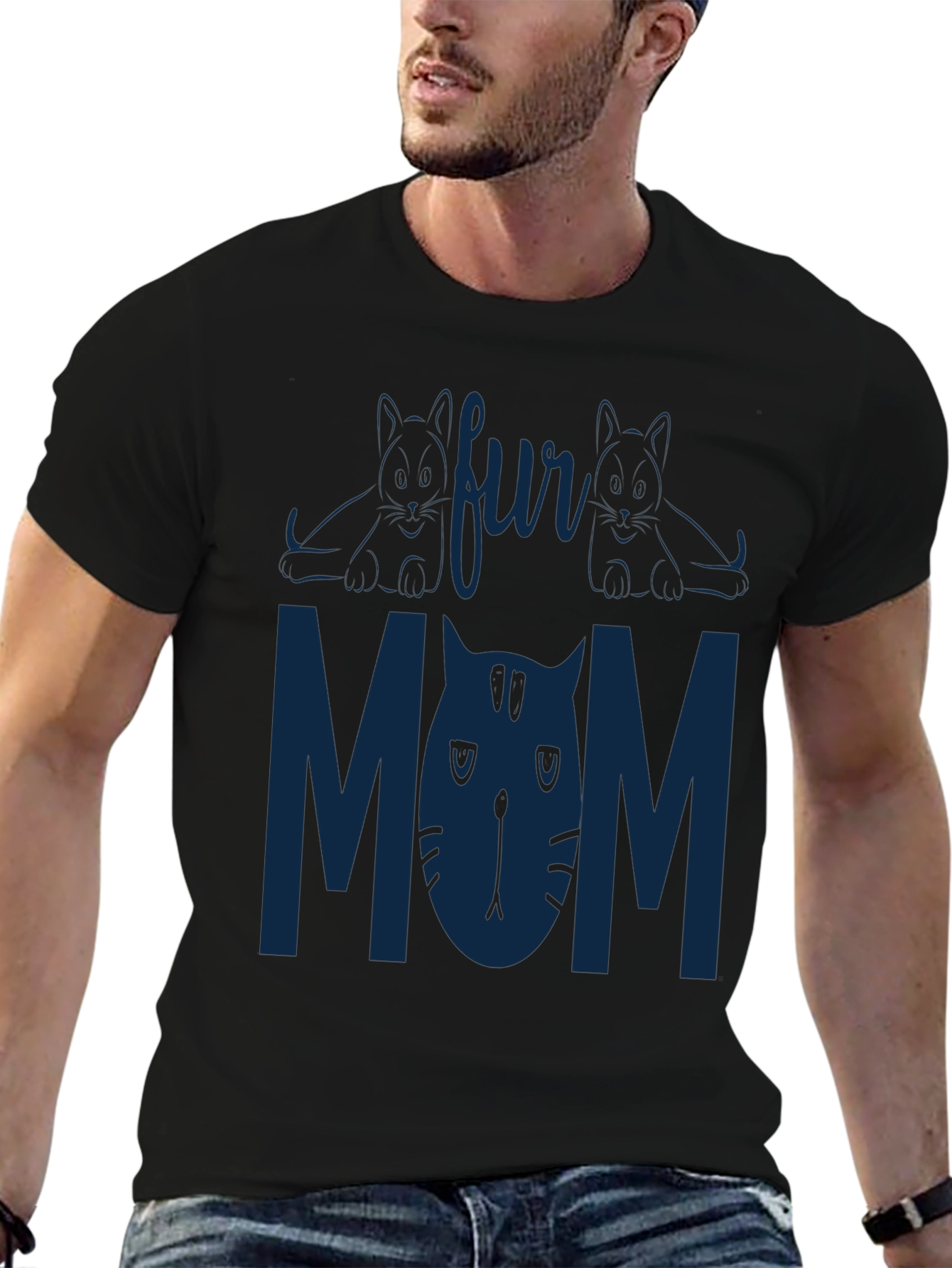 Fur Mom Black T-Shirt - Cat Lover Tee