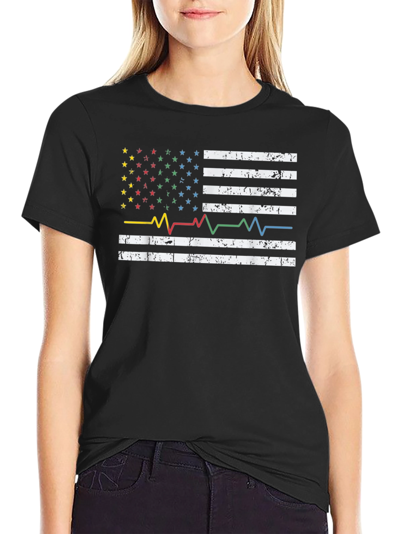 American Flag Heartbeat Graphic Tee