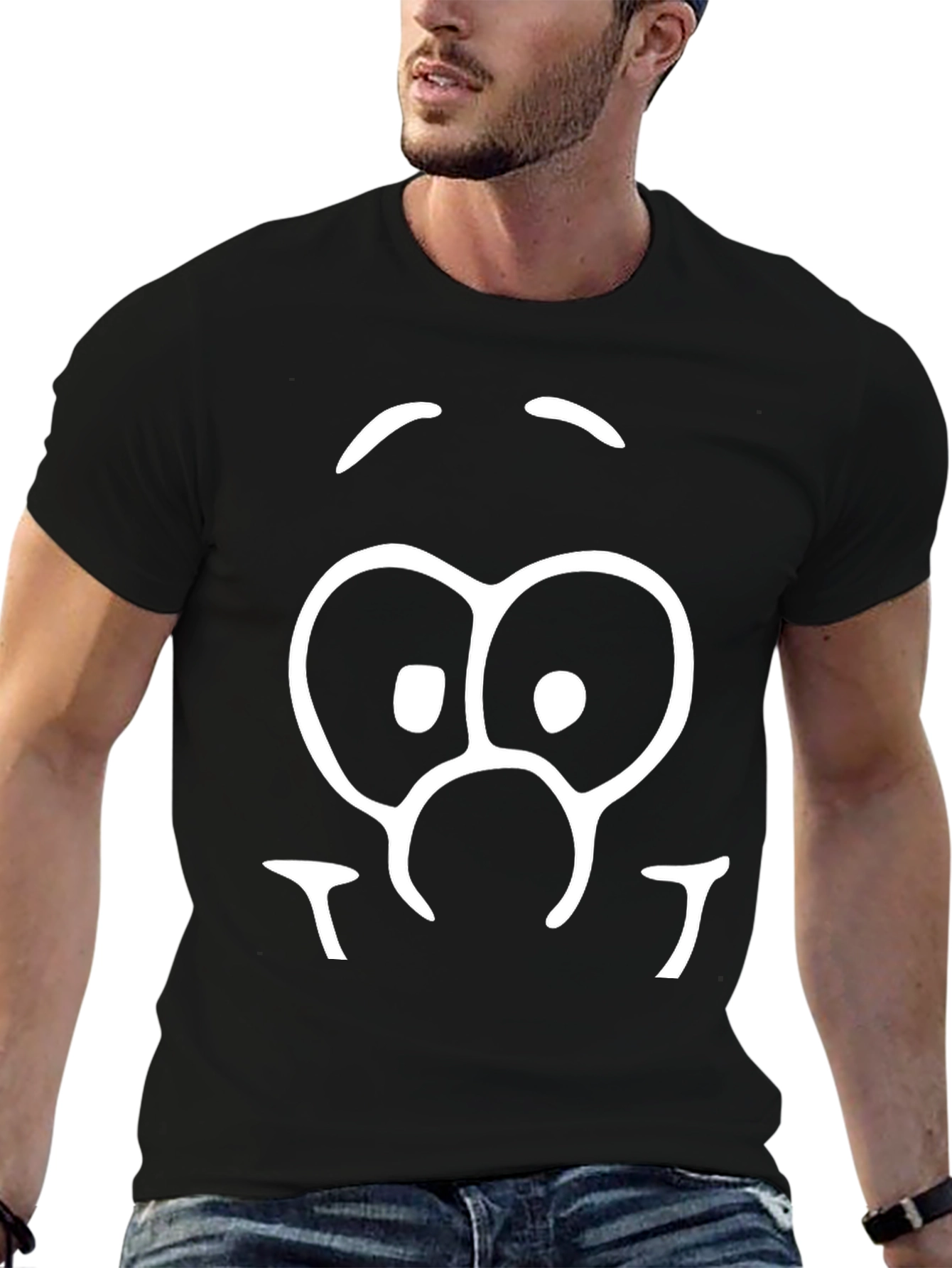 Goofy Face Graphic Tee - Black Cotton Blend
