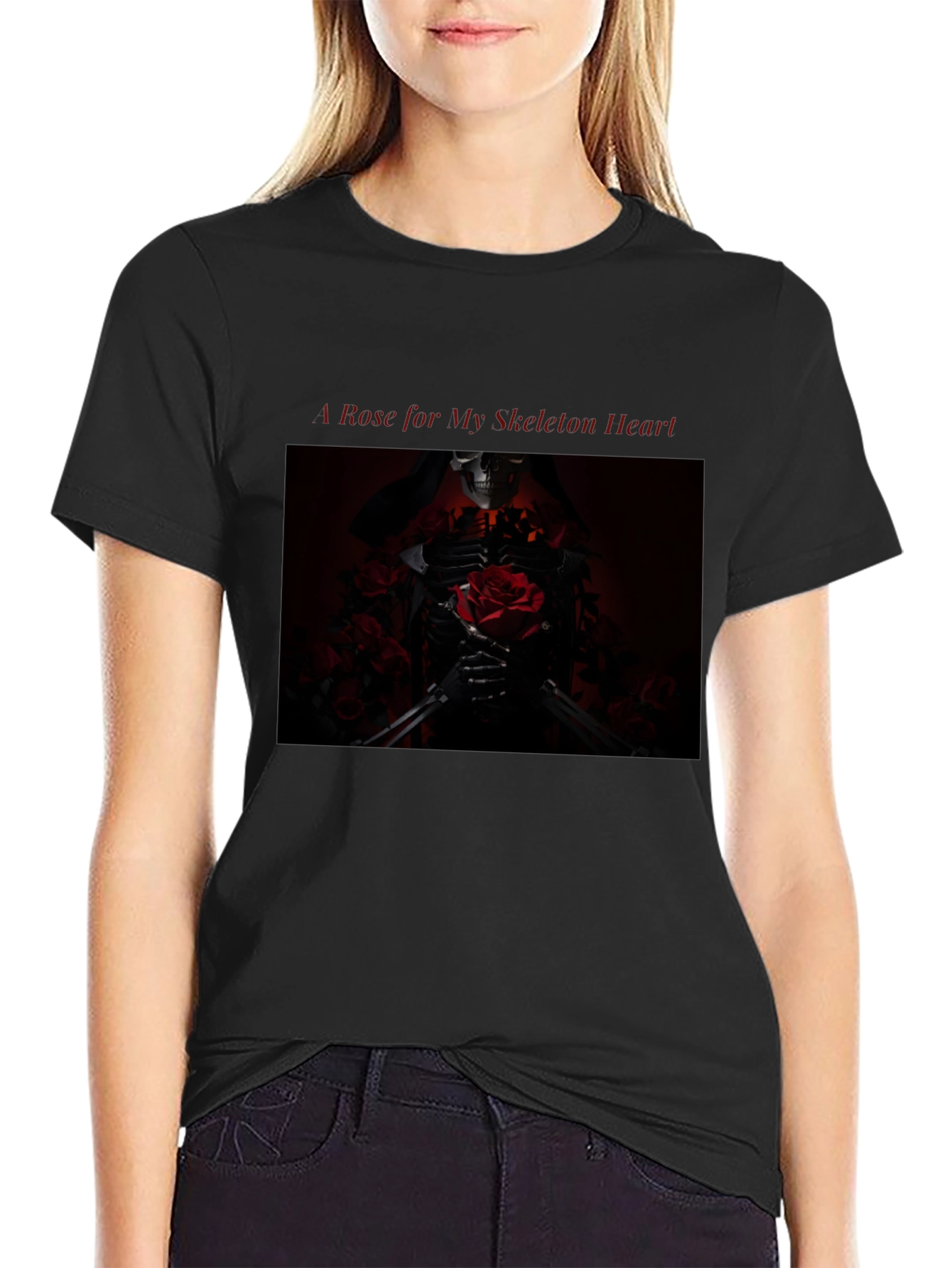 Skeleton Heart Rose Graphic T-Shirt - Gothic Fashion
