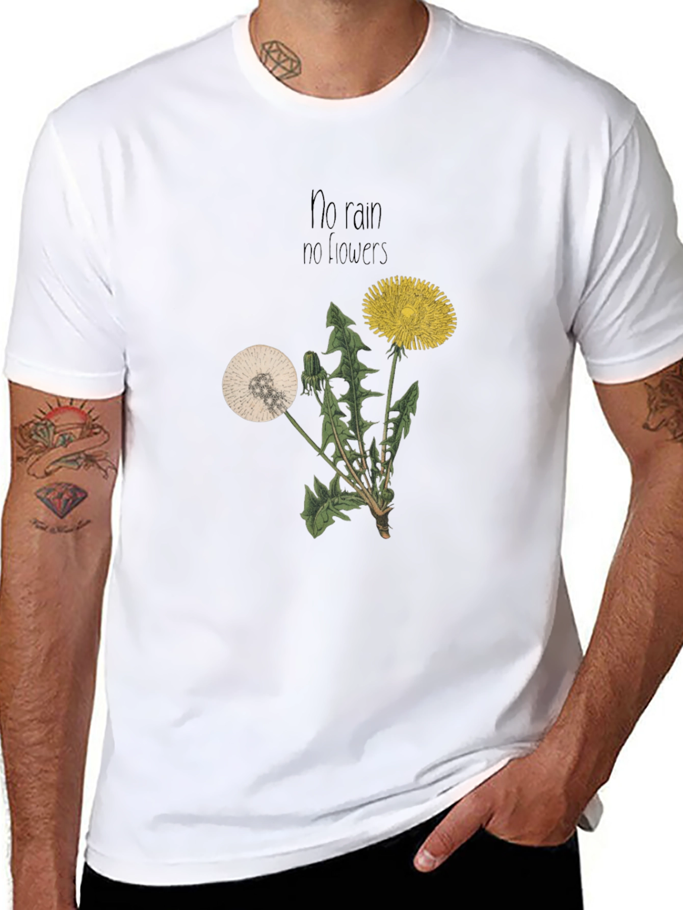 Dandelion Graphic Tee - No Rain No Flowers T-Shirt