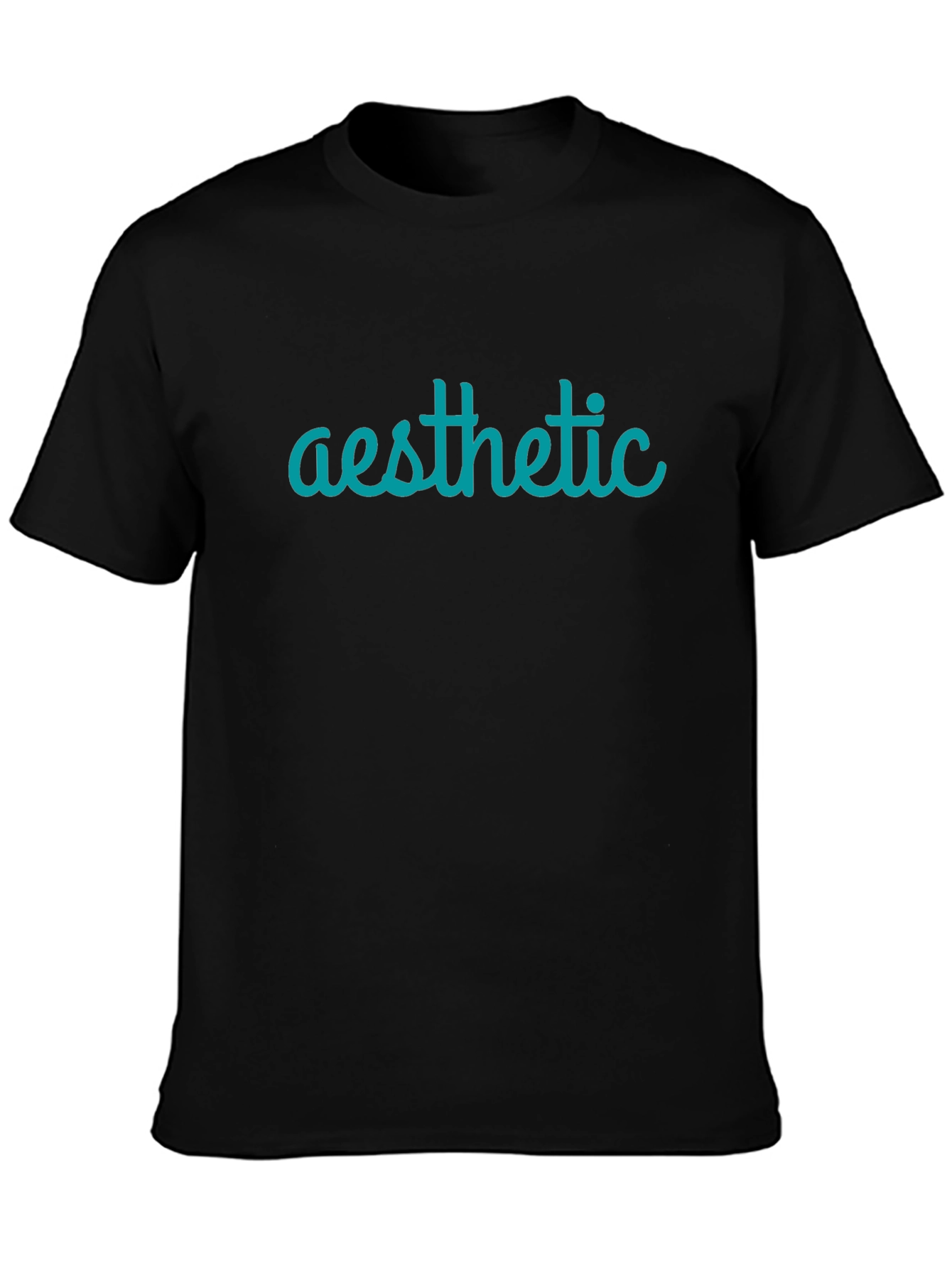 Aesthetic Teal Graphic Print Black T-Shirt