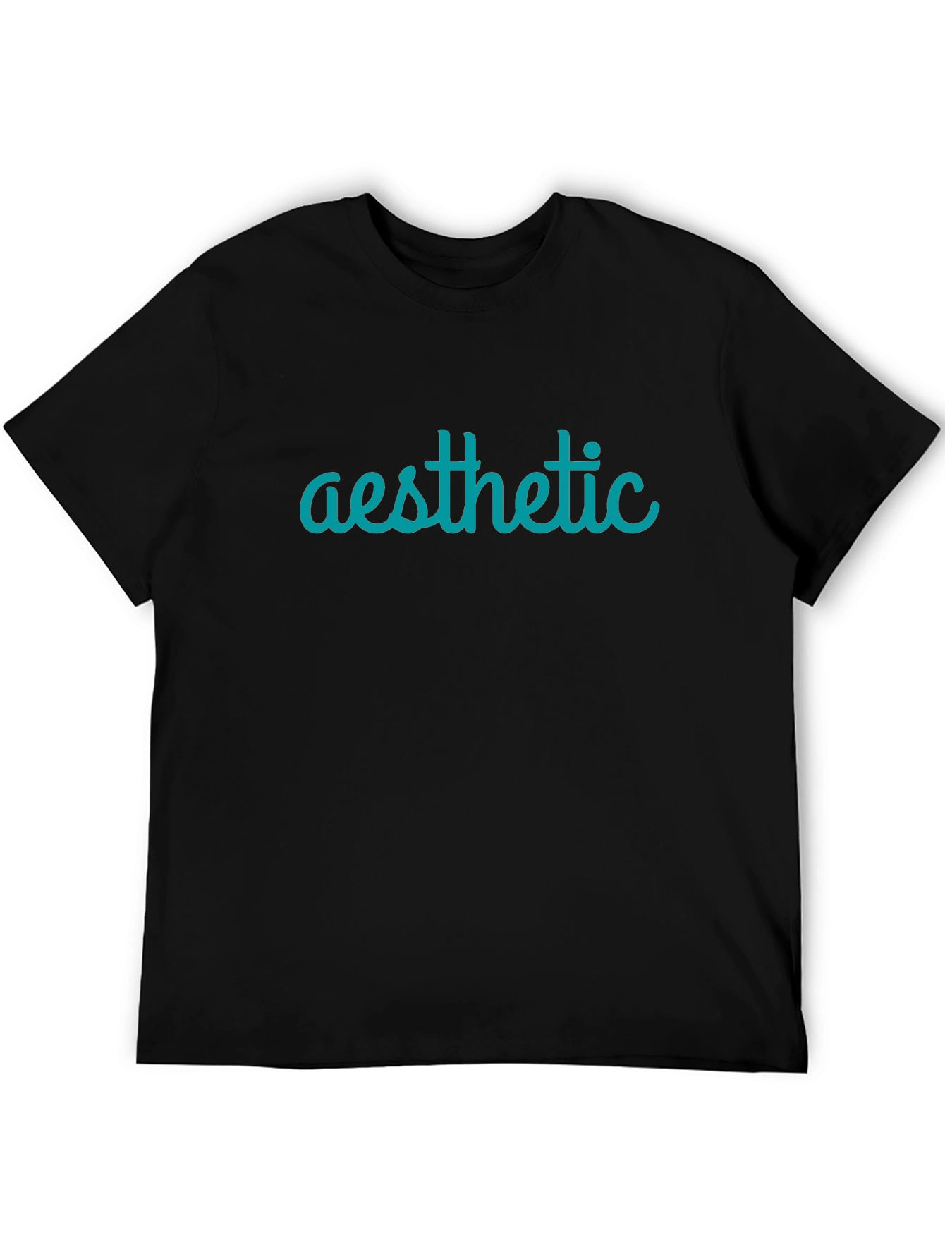 Aesthetic Teal Graphic Print Black T-Shirt