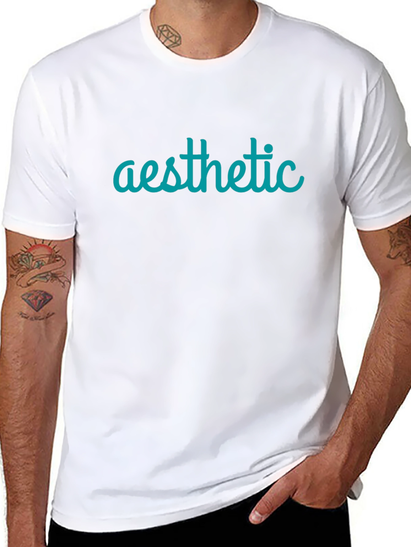 Aesthetic Teal Graphic Print Black T-Shirt