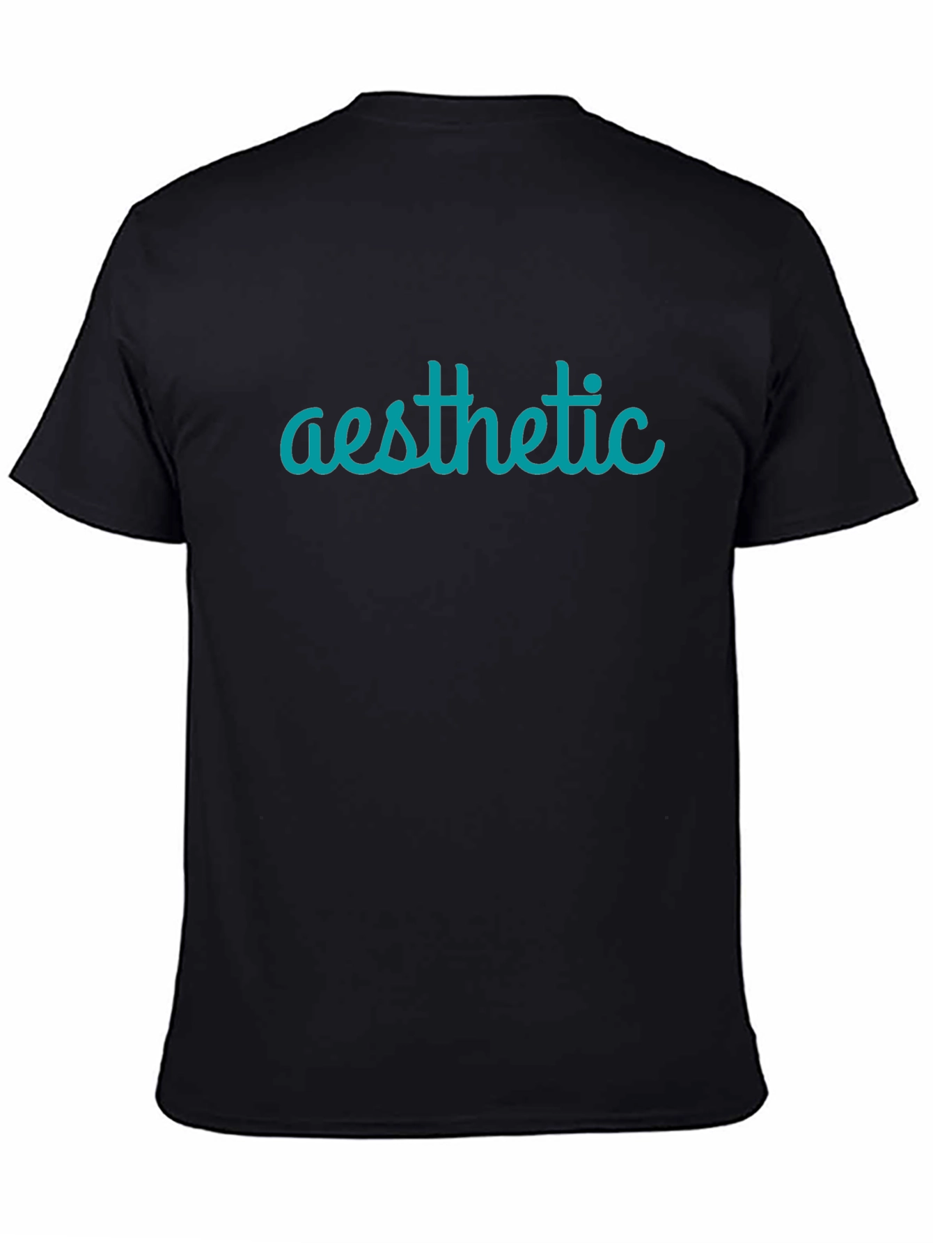 Aesthetic Teal Graphic Print Black T-Shirt
