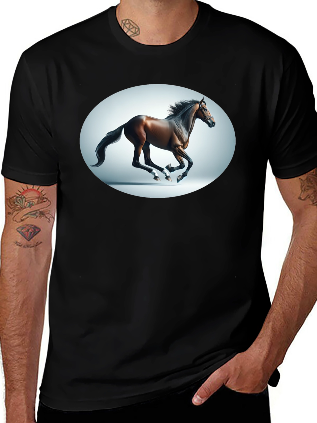 Galloping Horse Graphic Tee - Black