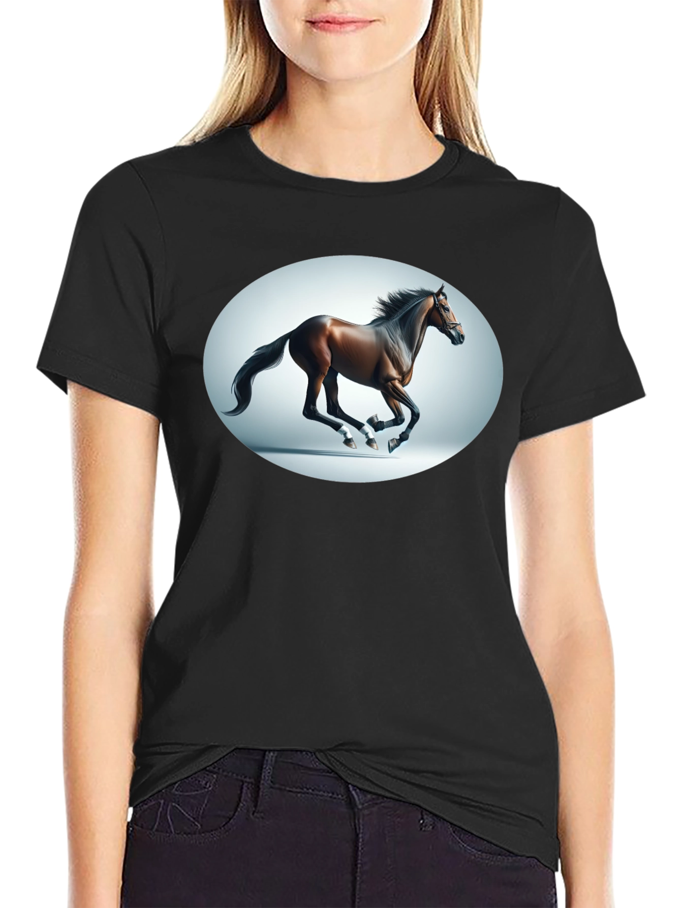 Galloping Horse Graphic Tee - Black
