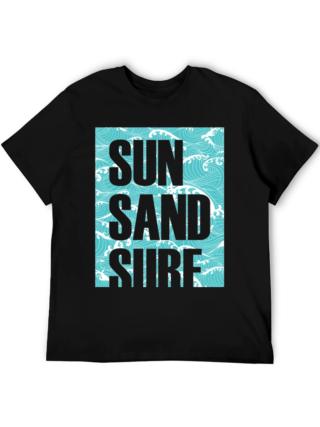 Sun Sand Surf Graphic Tee - Black Cotton T-Shirt