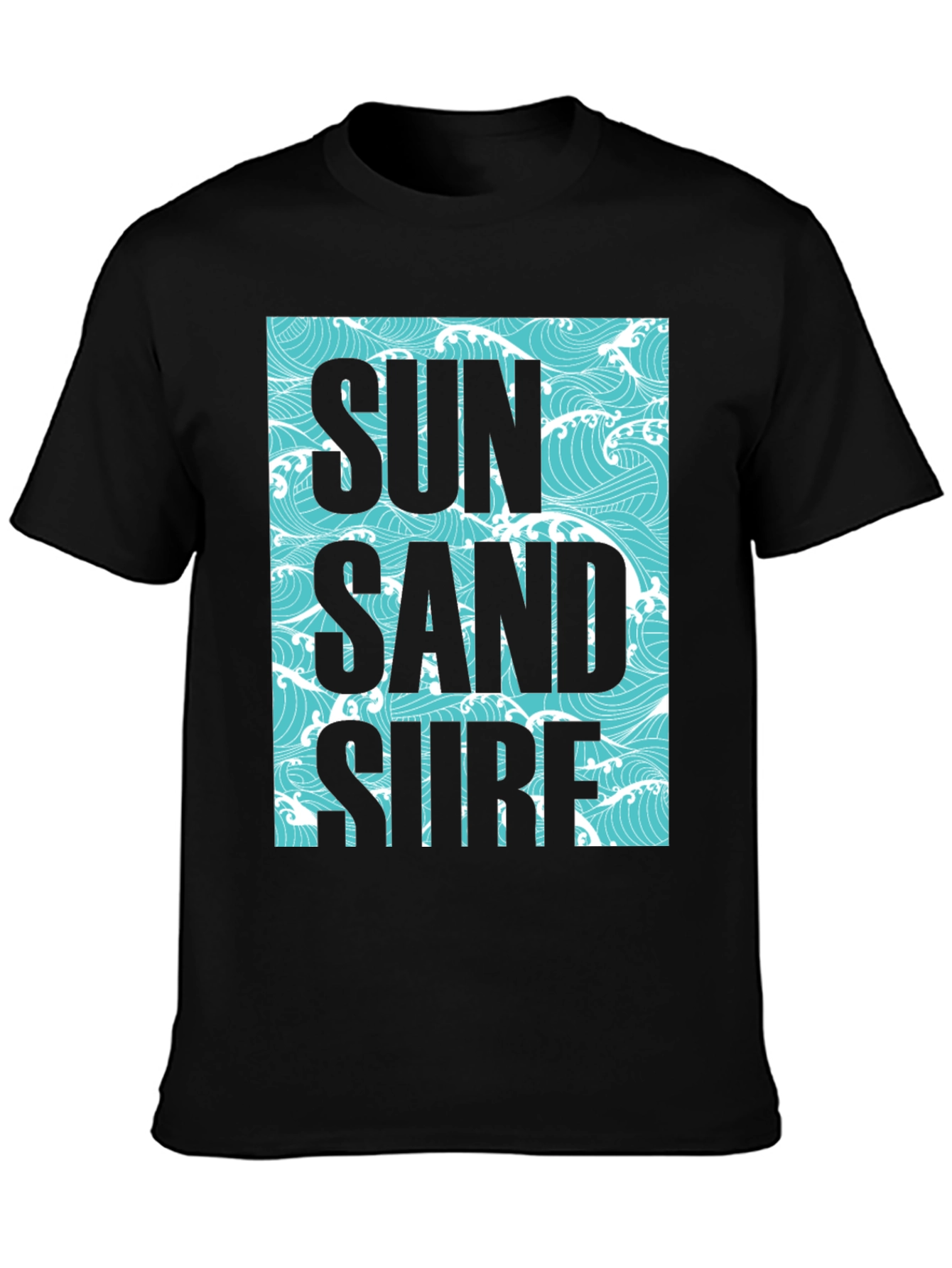 Sun Sand Surf Graphic Tee - Black Cotton T-Shirt
