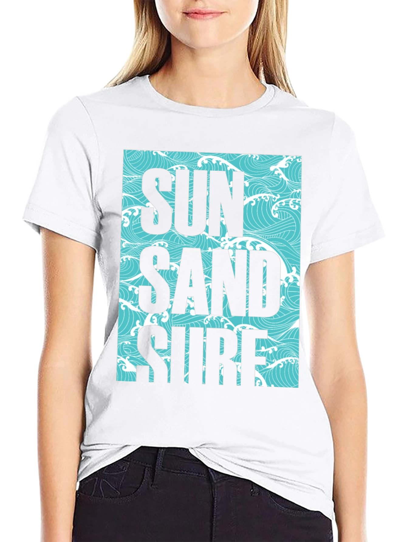 Sun Sand Surf Graphic Tee - Black Cotton T-Shirt