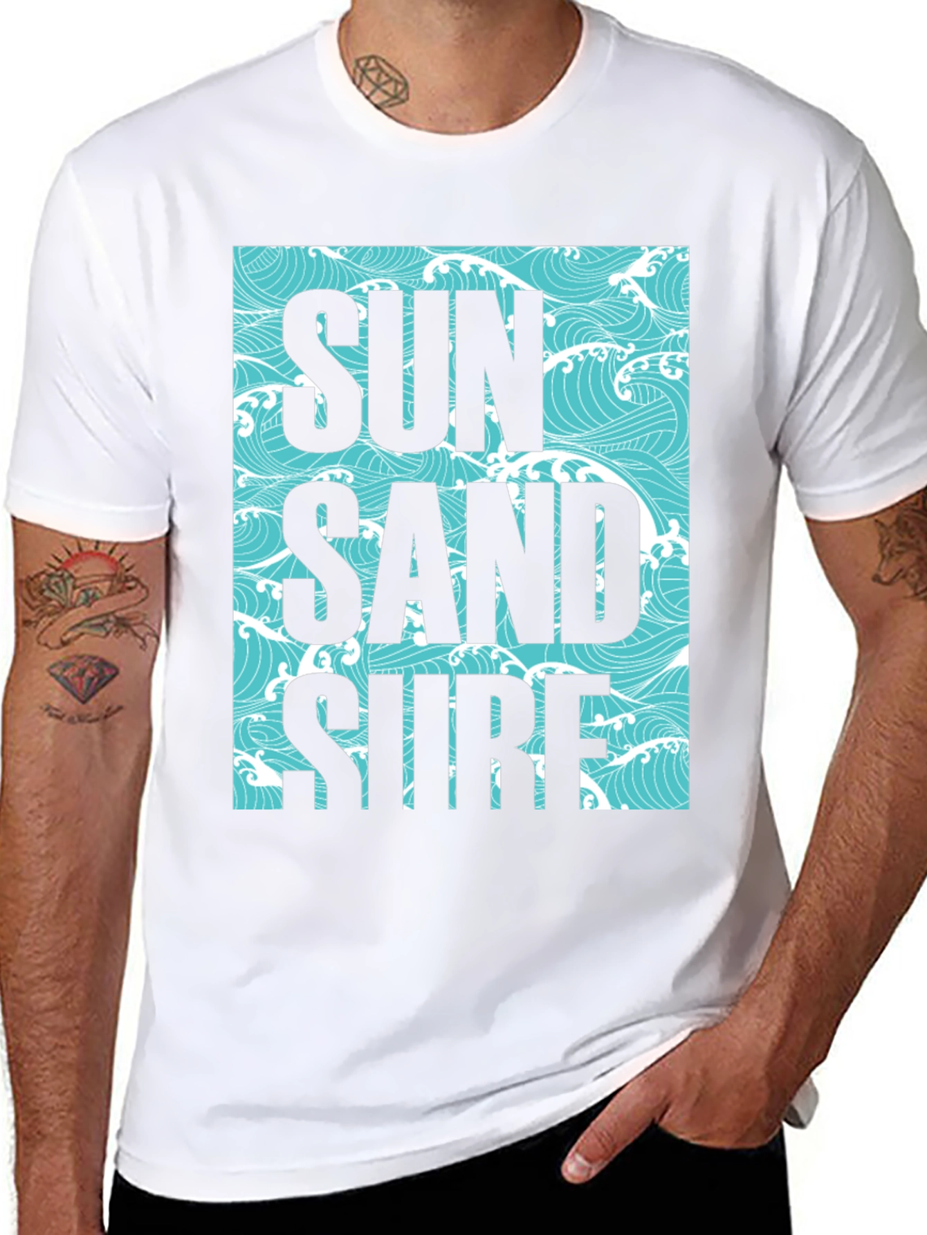 Sun Sand Surf Graphic Tee - Black Cotton T-Shirt