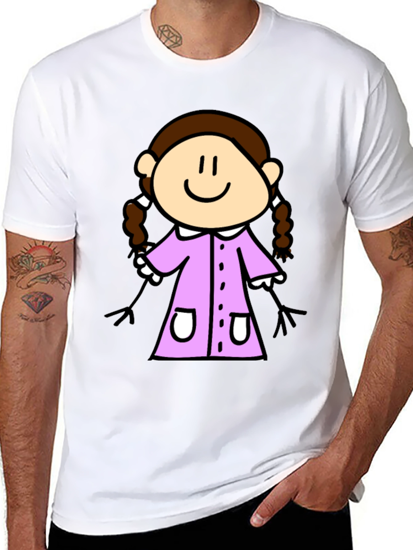 Cute Cartoon Girl Black T-Shirt