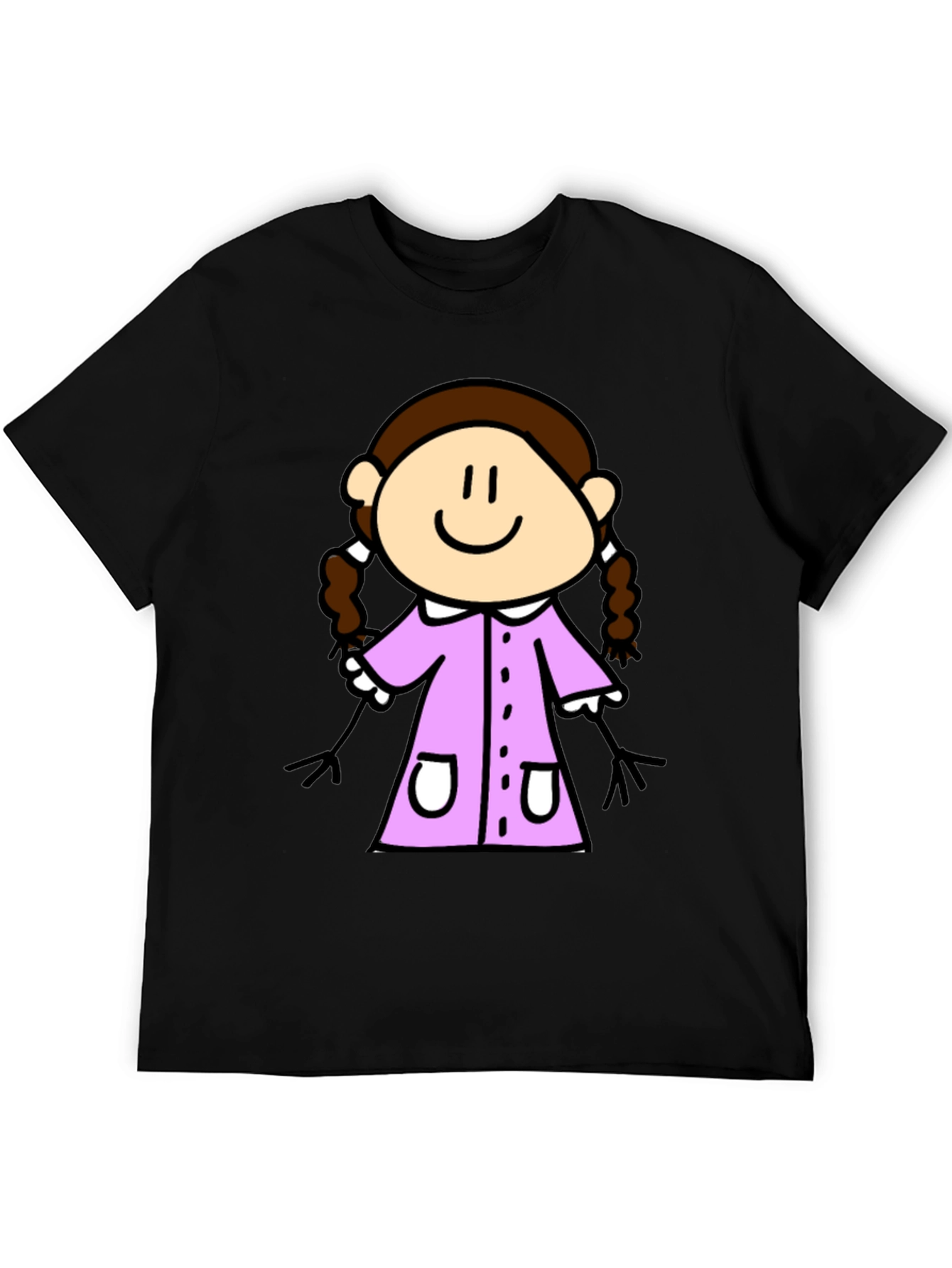 Cute Cartoon Girl Black T-Shirt