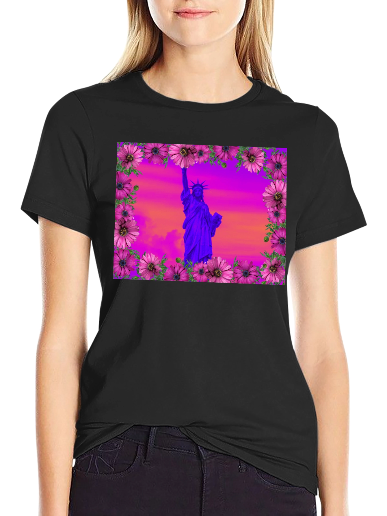Statue of Liberty Floral Frame T-Shirt