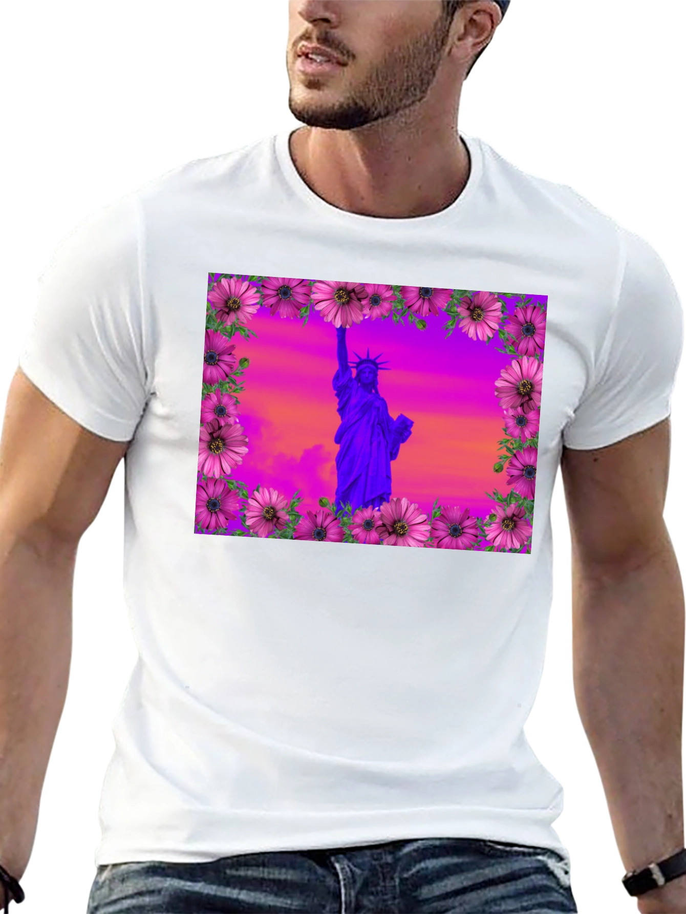 Statue of Liberty Floral Frame T-Shirt