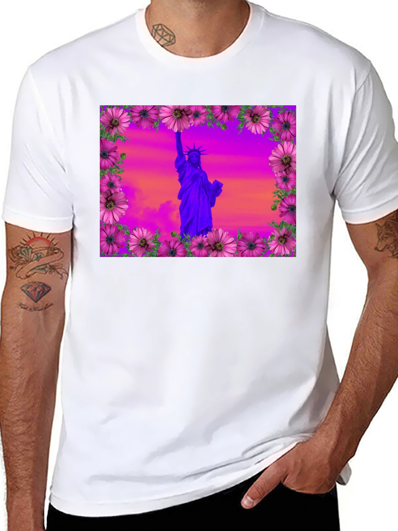 Statue of Liberty Floral Frame T-Shirt