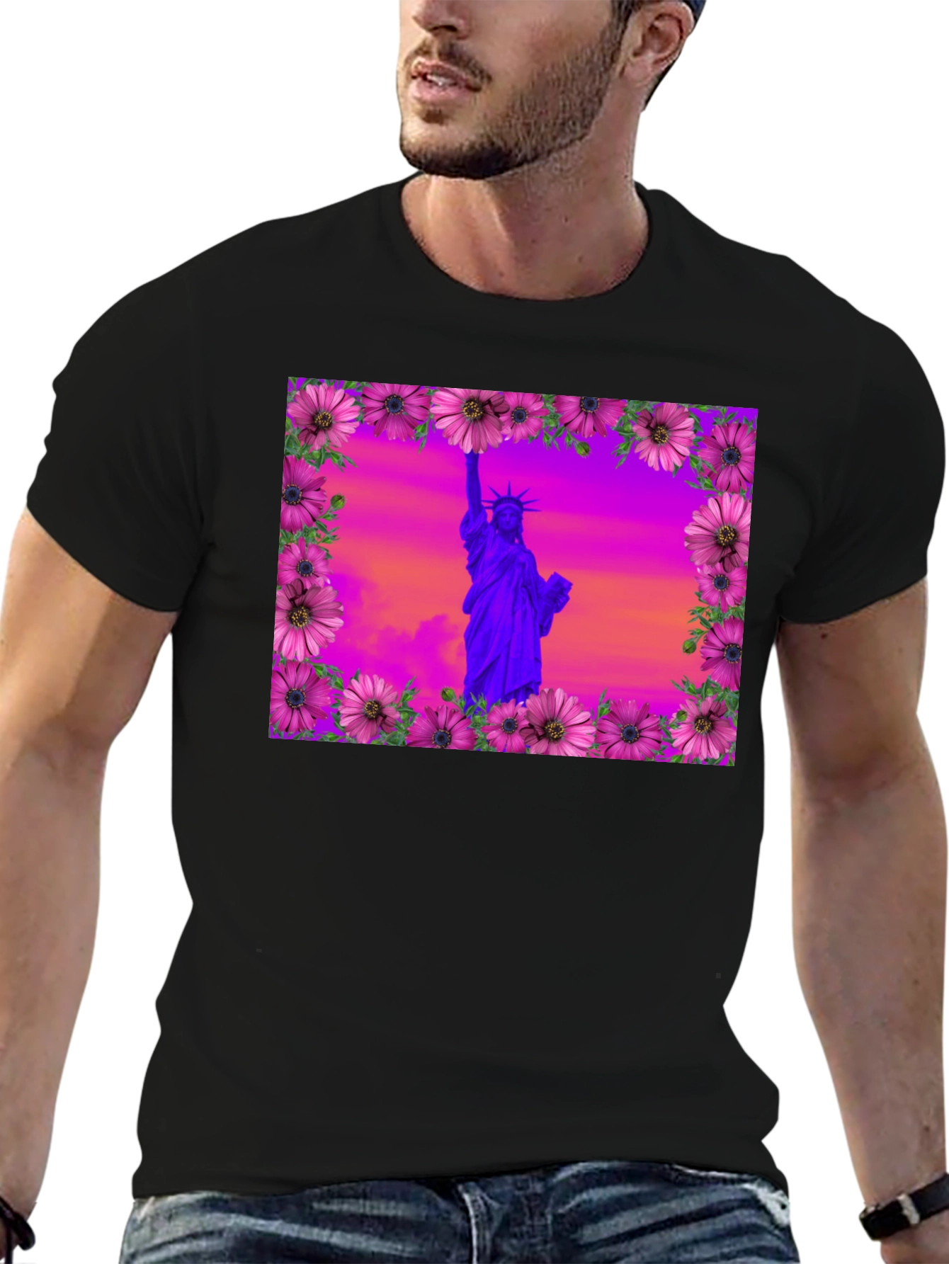 Statue of Liberty Floral Frame T-Shirt