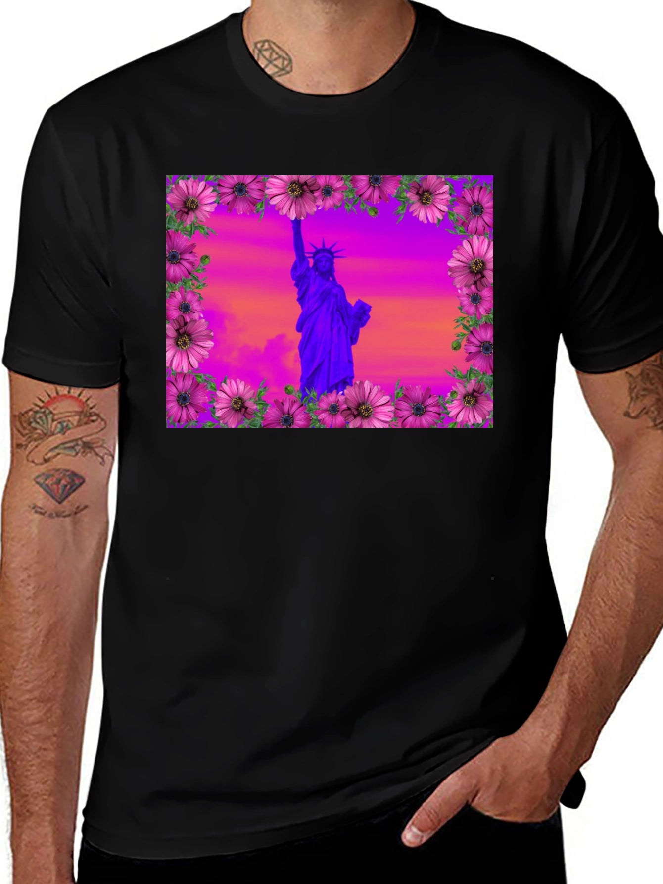 Statue of Liberty Floral Frame T-Shirt