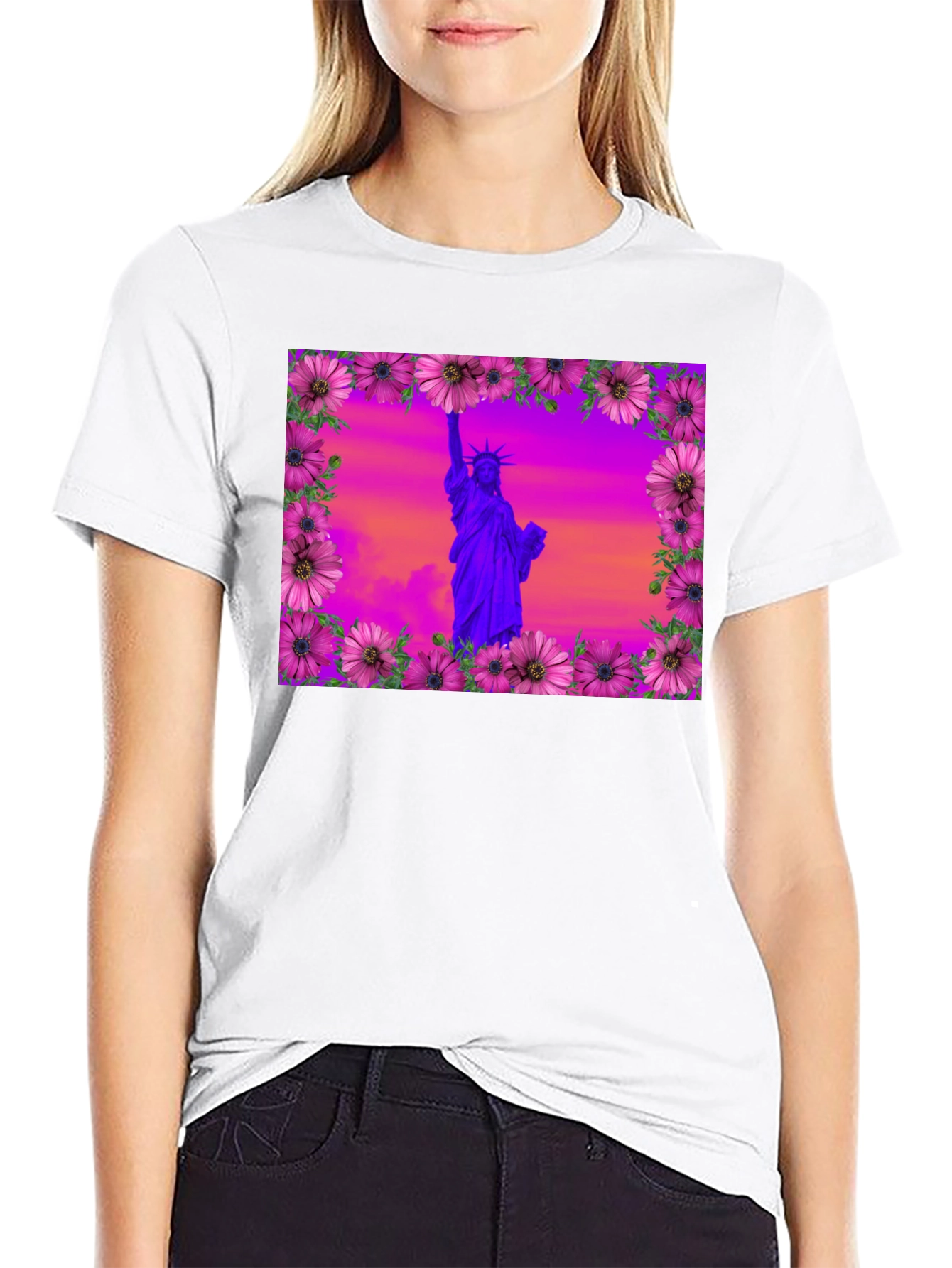 Statue of Liberty Floral Frame T-Shirt