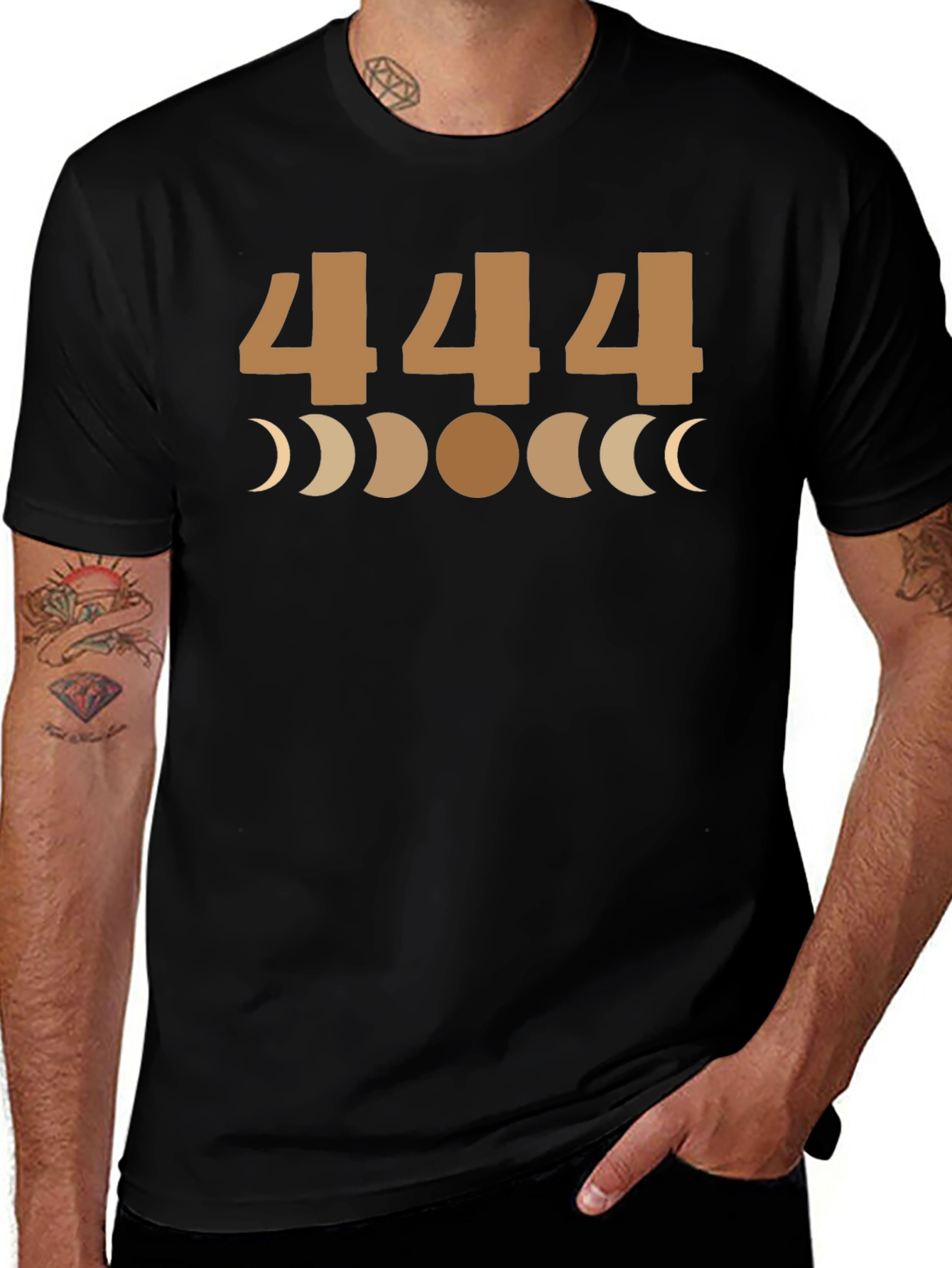 444 Angel Number Moon Phase Graphic Tee - Black