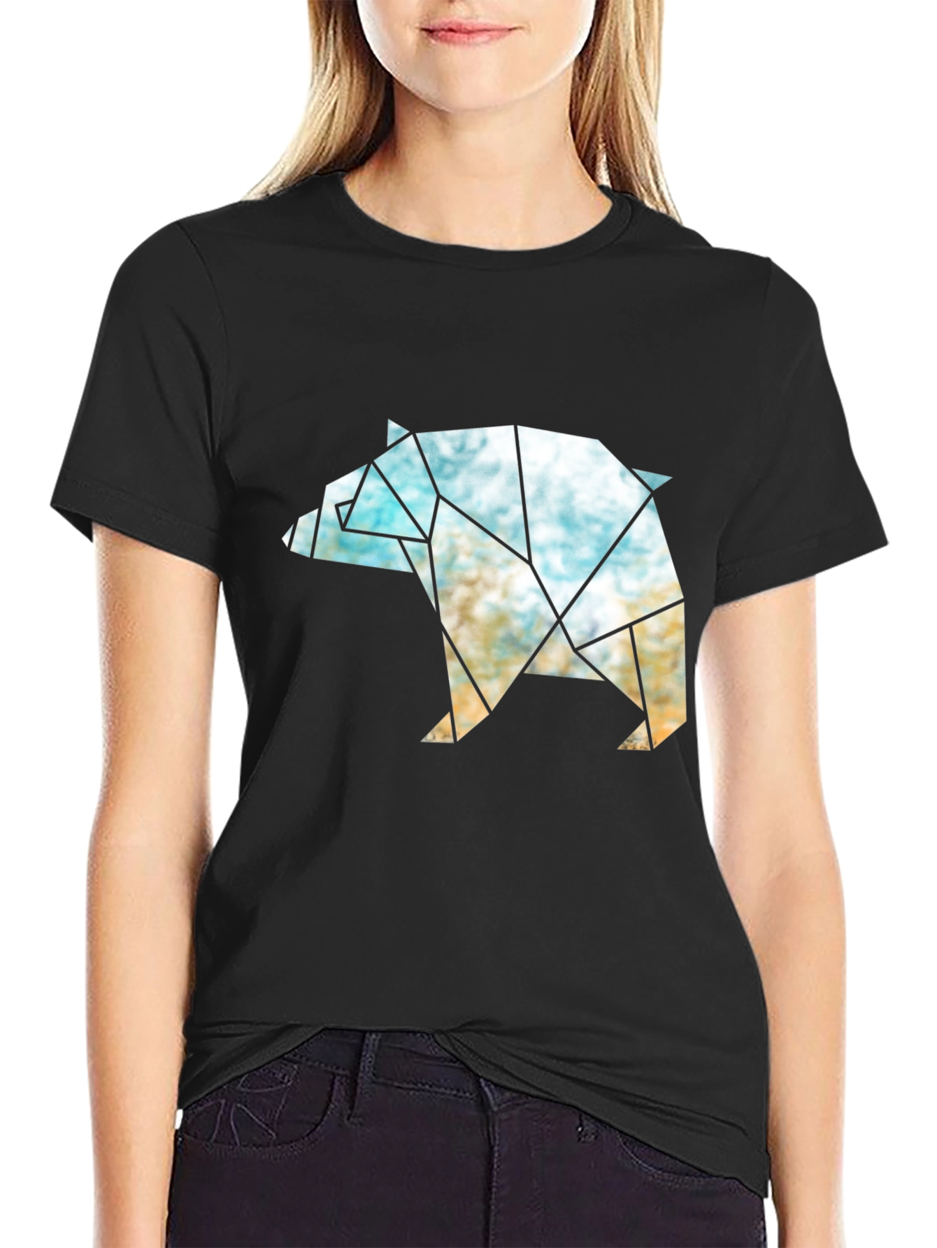 Geometric Bear Graphic T-Shirt - Modern Black Tee