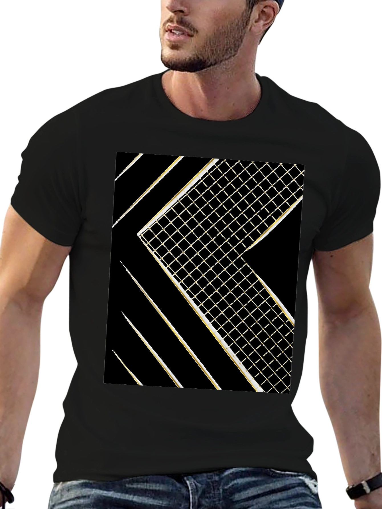 Modern Grid Graphic Tee - Black