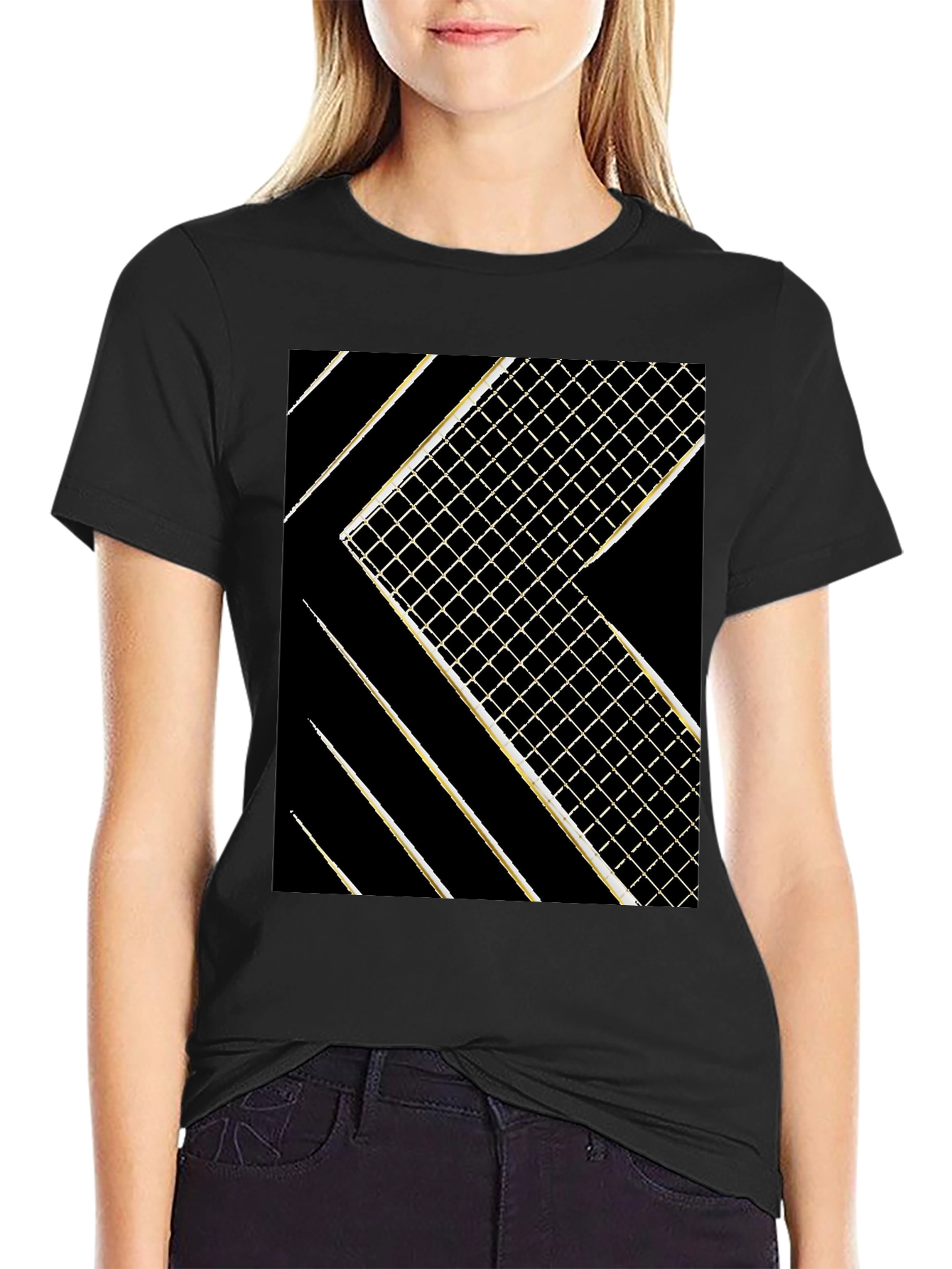 Modern Grid Graphic Tee - Black
