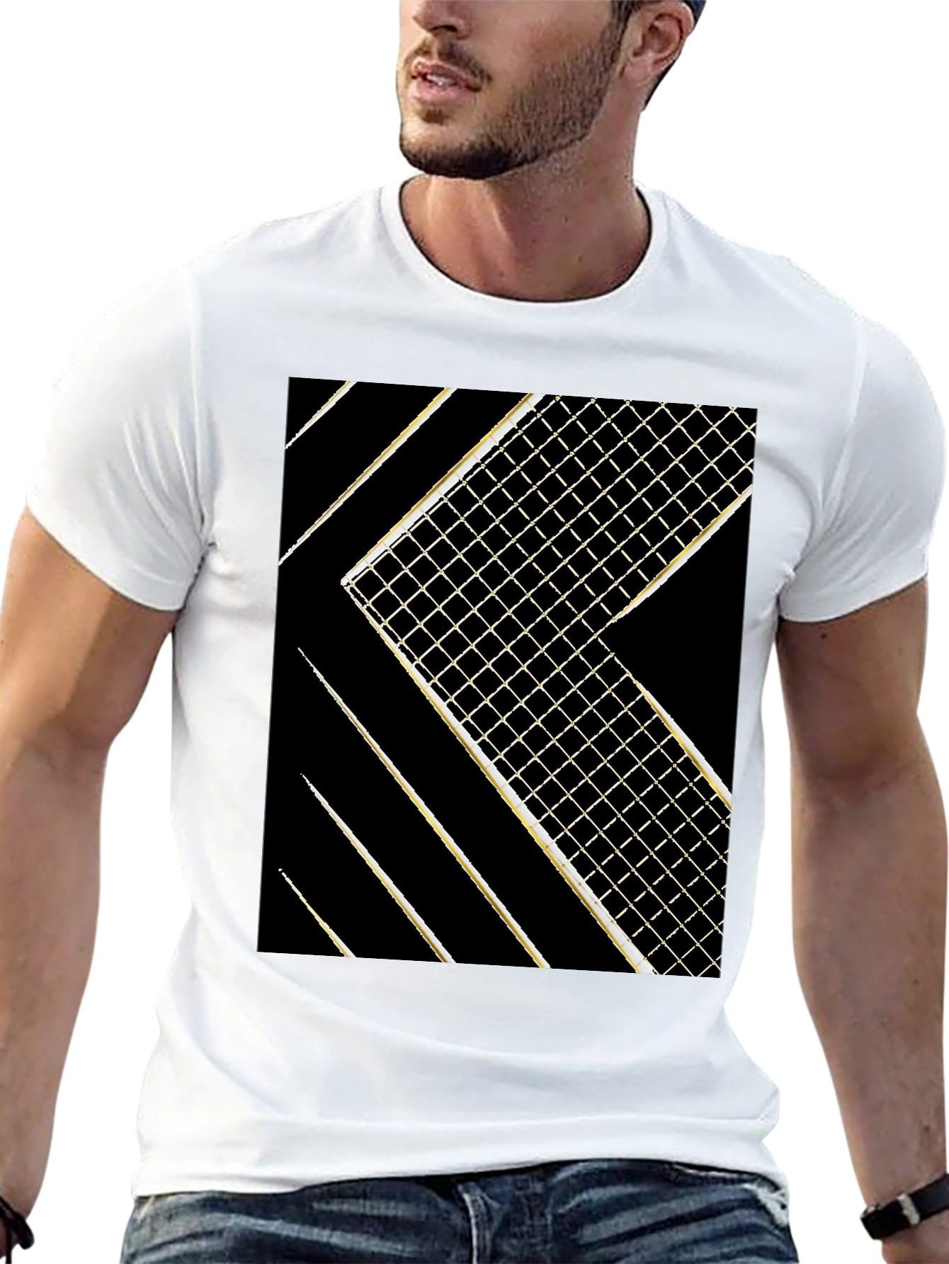 Modern Grid Graphic Tee - Black
