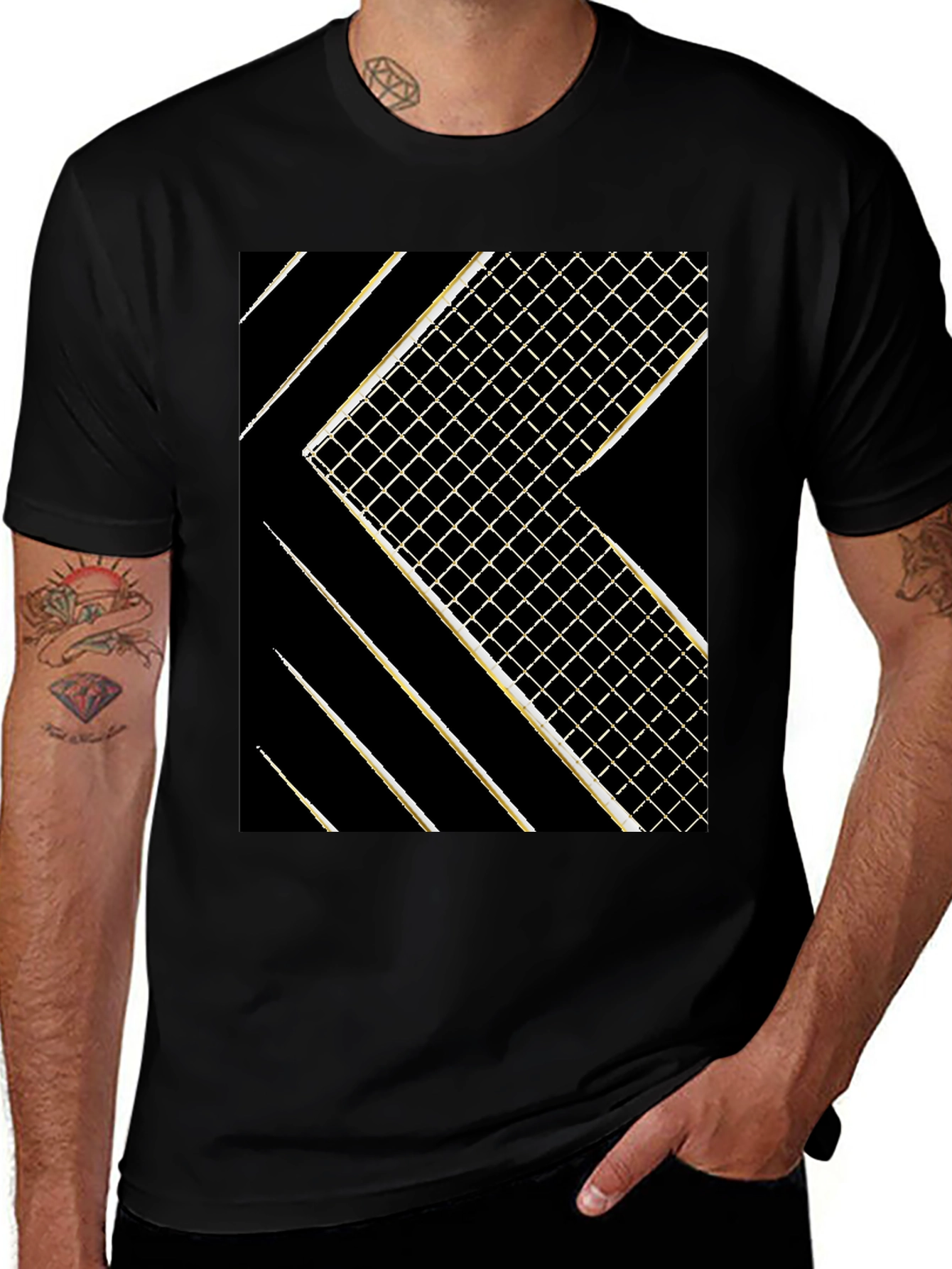 Modern Grid Graphic Tee - Black