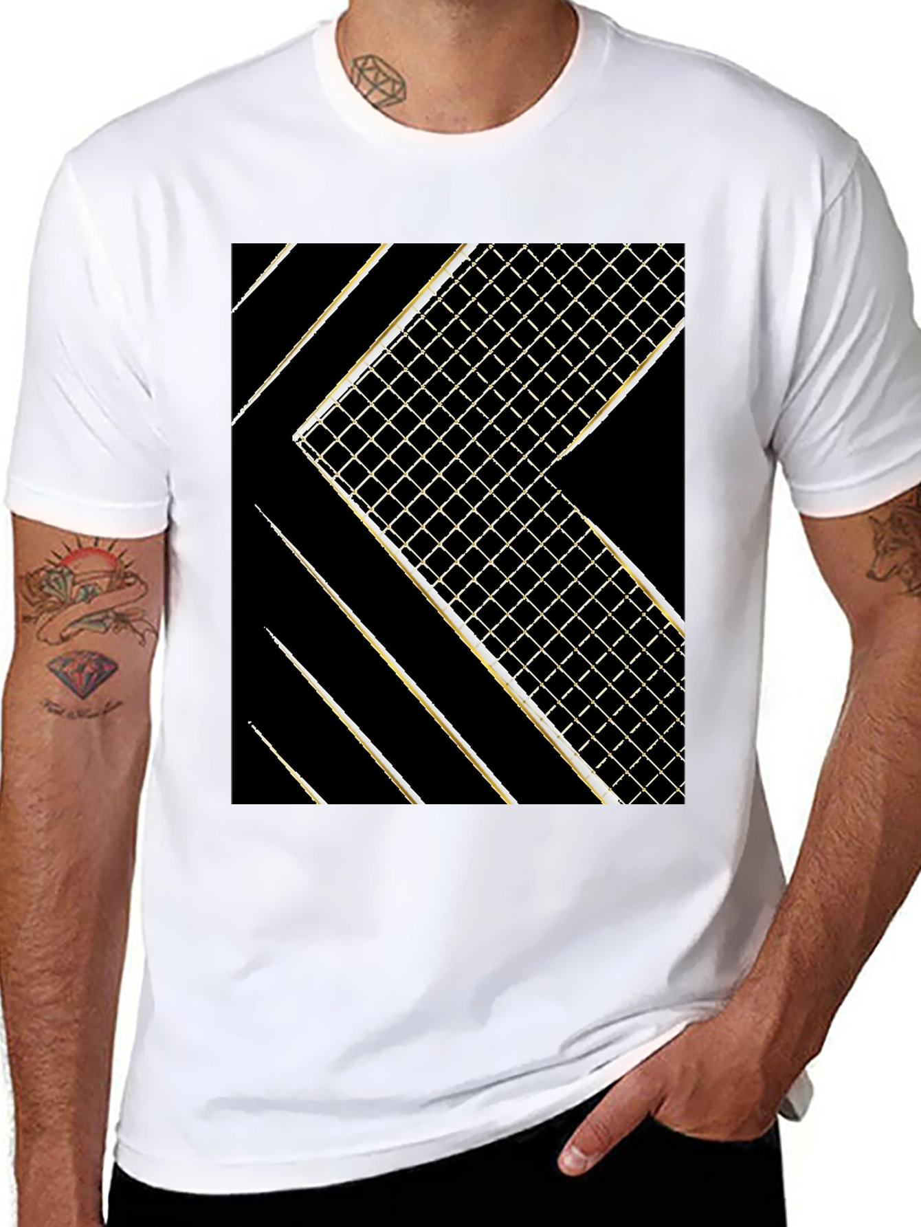 Modern Grid Graphic Tee - Black