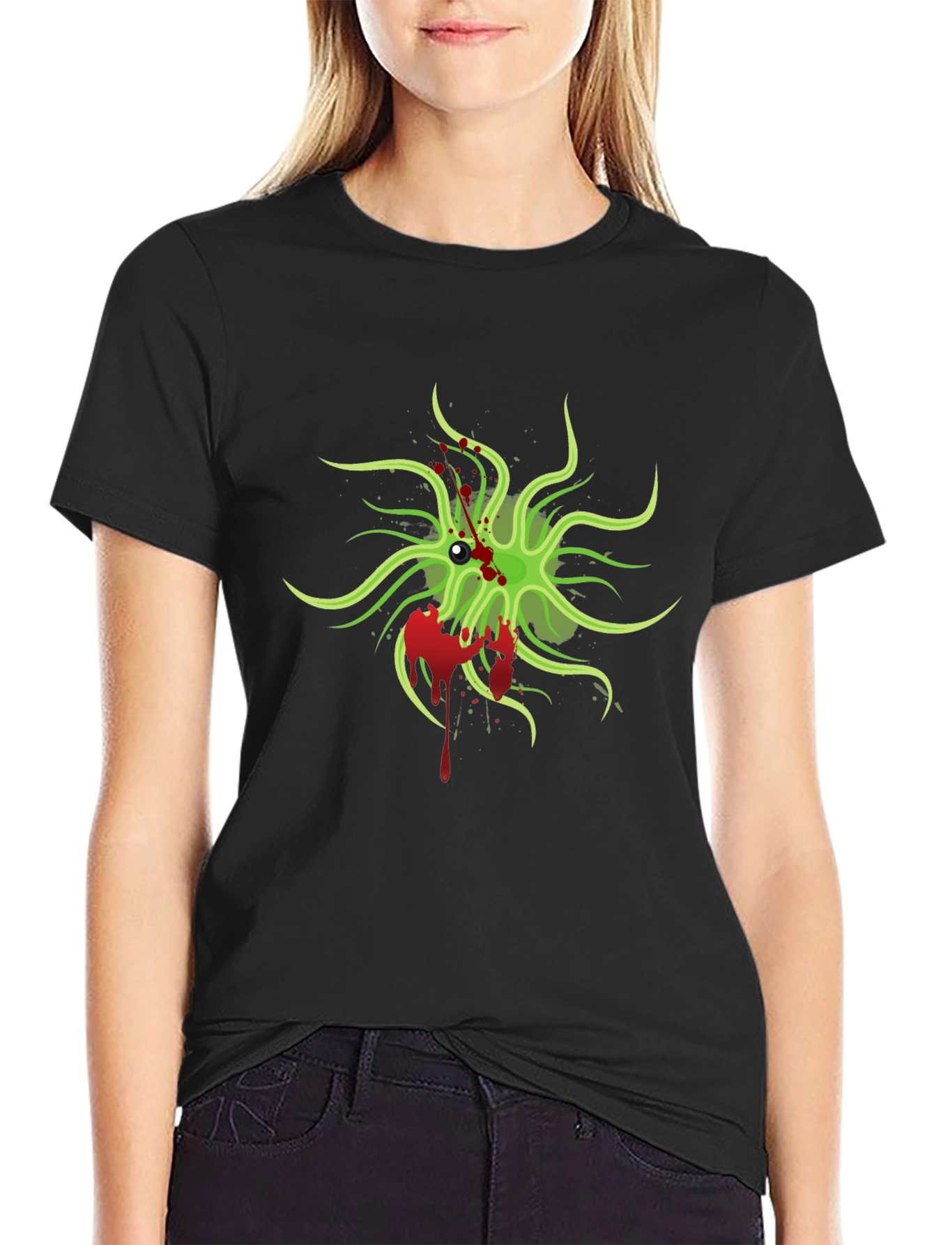 Mens Black T-Shirt with Green Monster Graphic