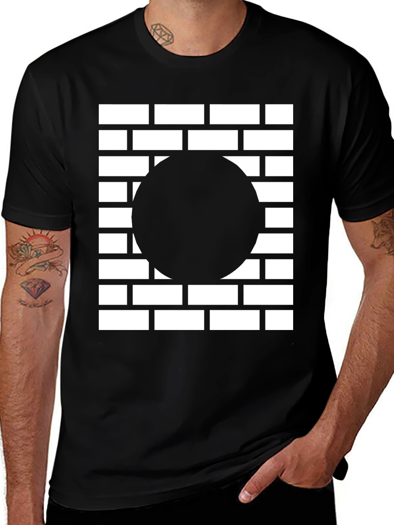 Abstract Brick Wall Circle Graphic Tee - Black
