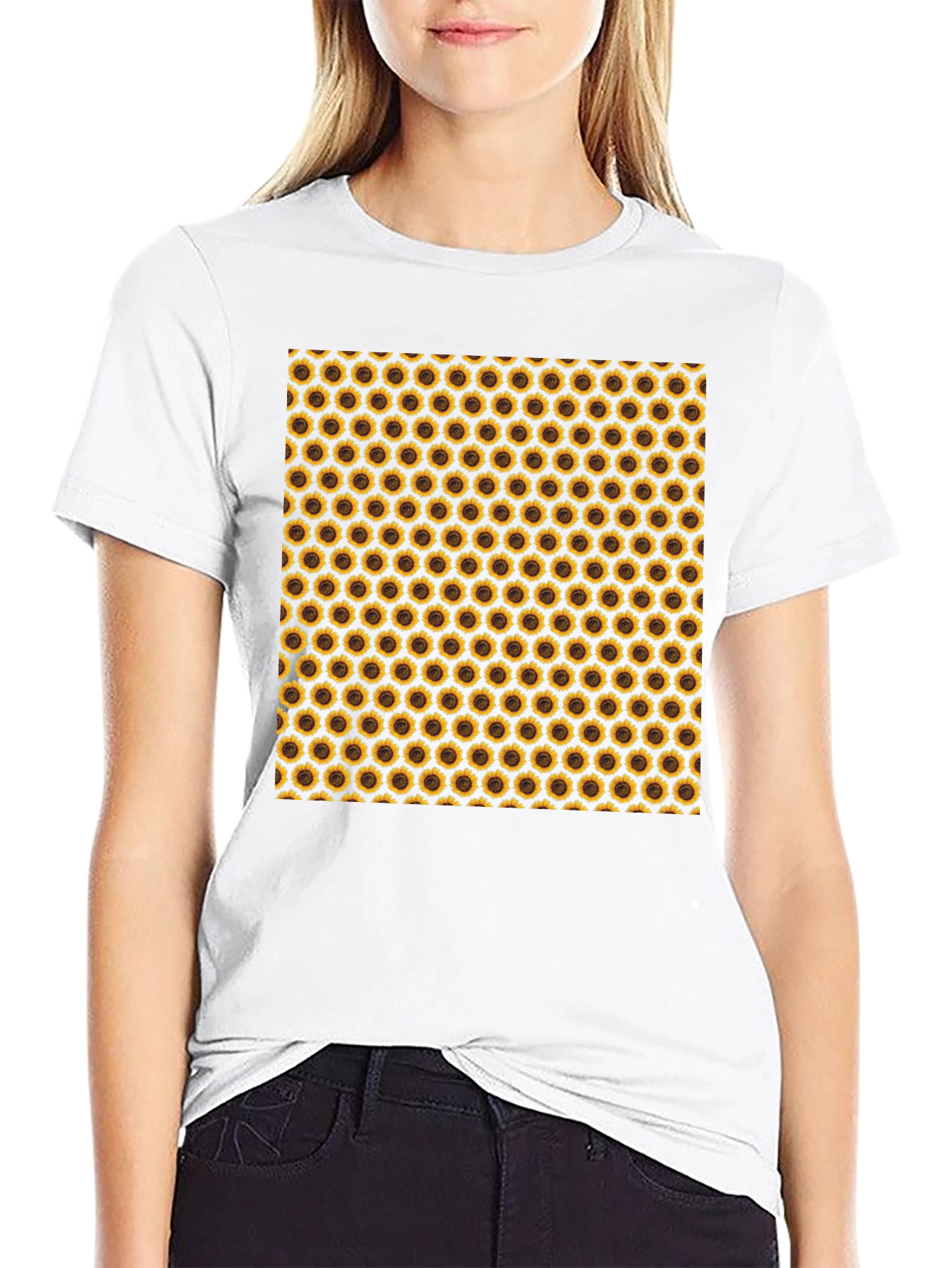 Sunflower Pattern Black T-Shirt