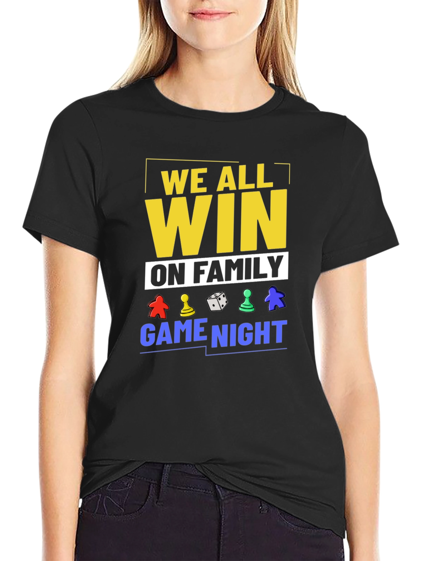 We All Win On Family Game Night Black T-Shirt