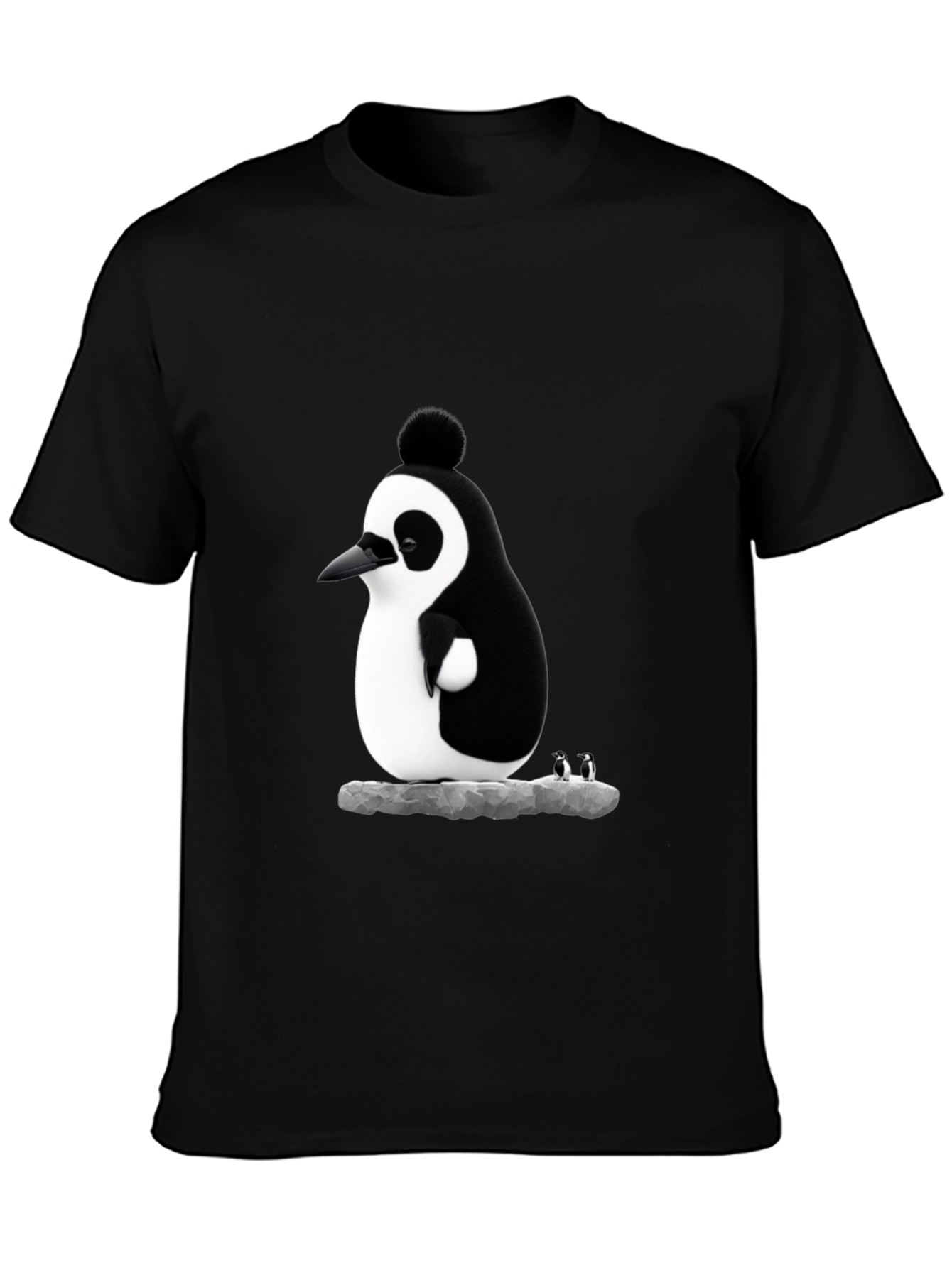 Whimsical Penguin Graphic Tee - Black Cotton Blend
