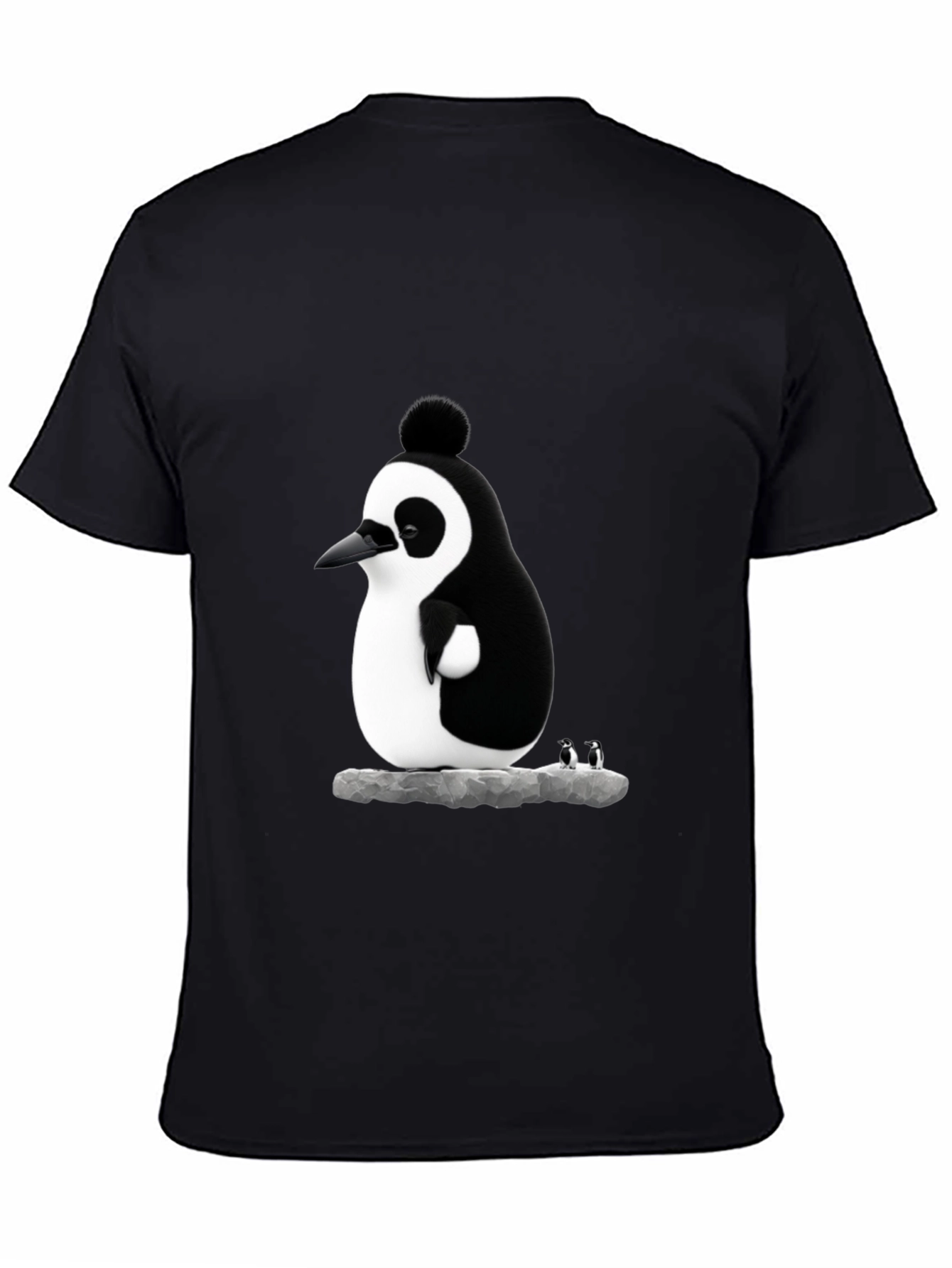 Whimsical Penguin Graphic Tee - Black Cotton Blend