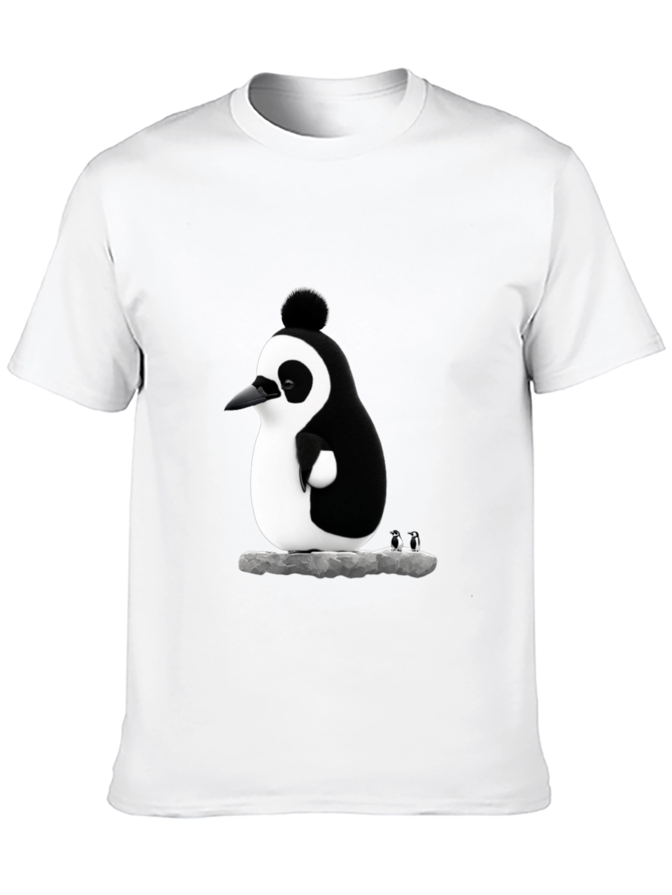 Whimsical Penguin Graphic Tee - Black Cotton Blend