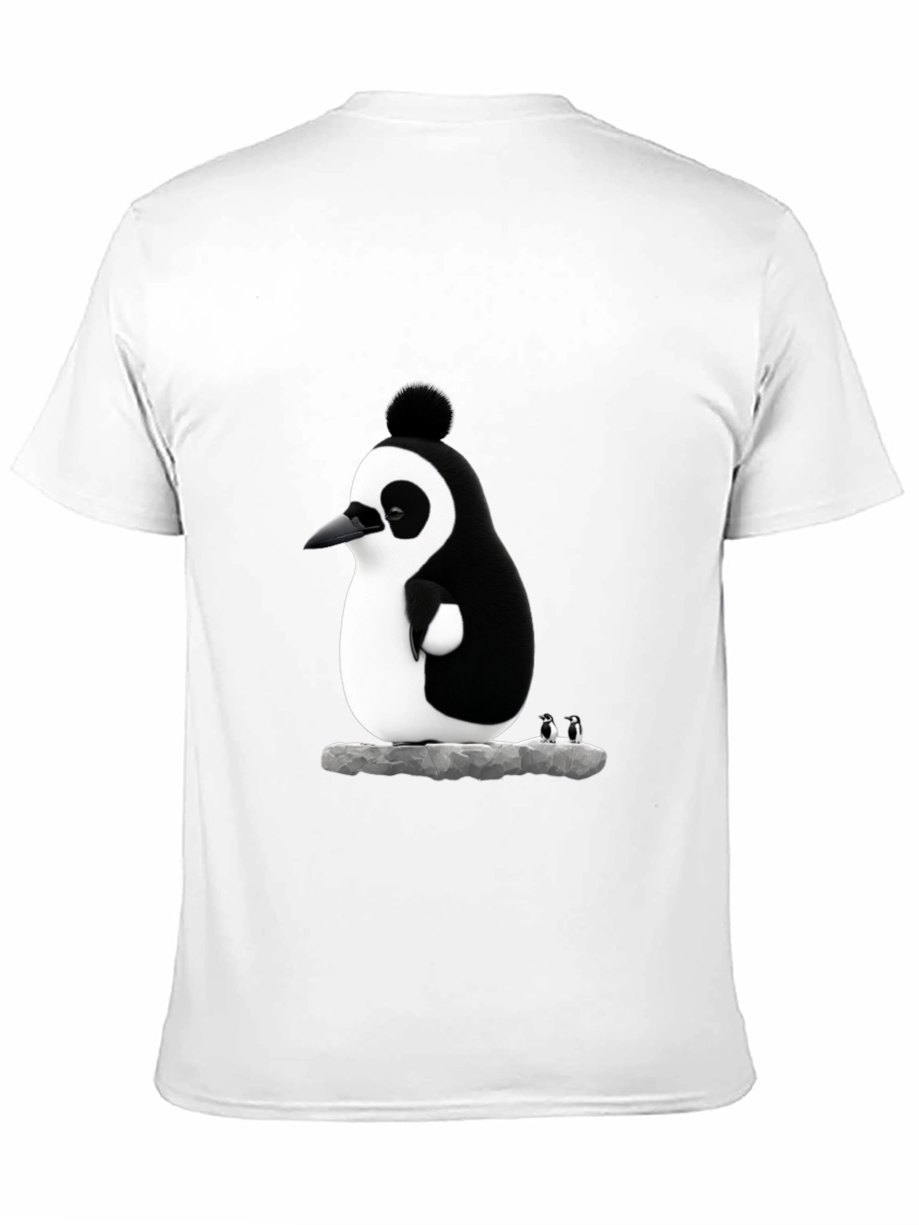 Whimsical Penguin Graphic Tee - Black Cotton Blend