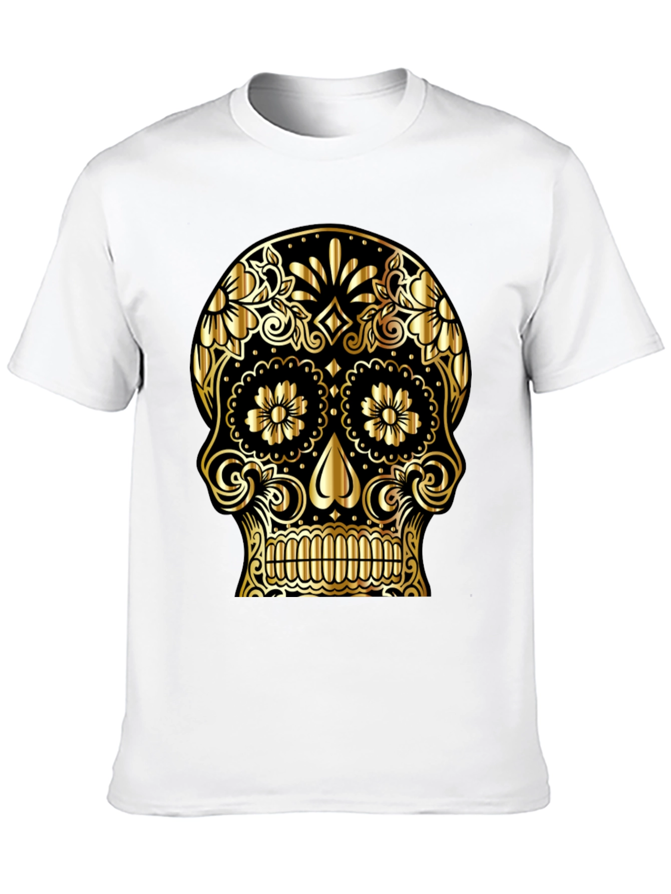 Gold Sugar Skull Graphic Black T-Shirt