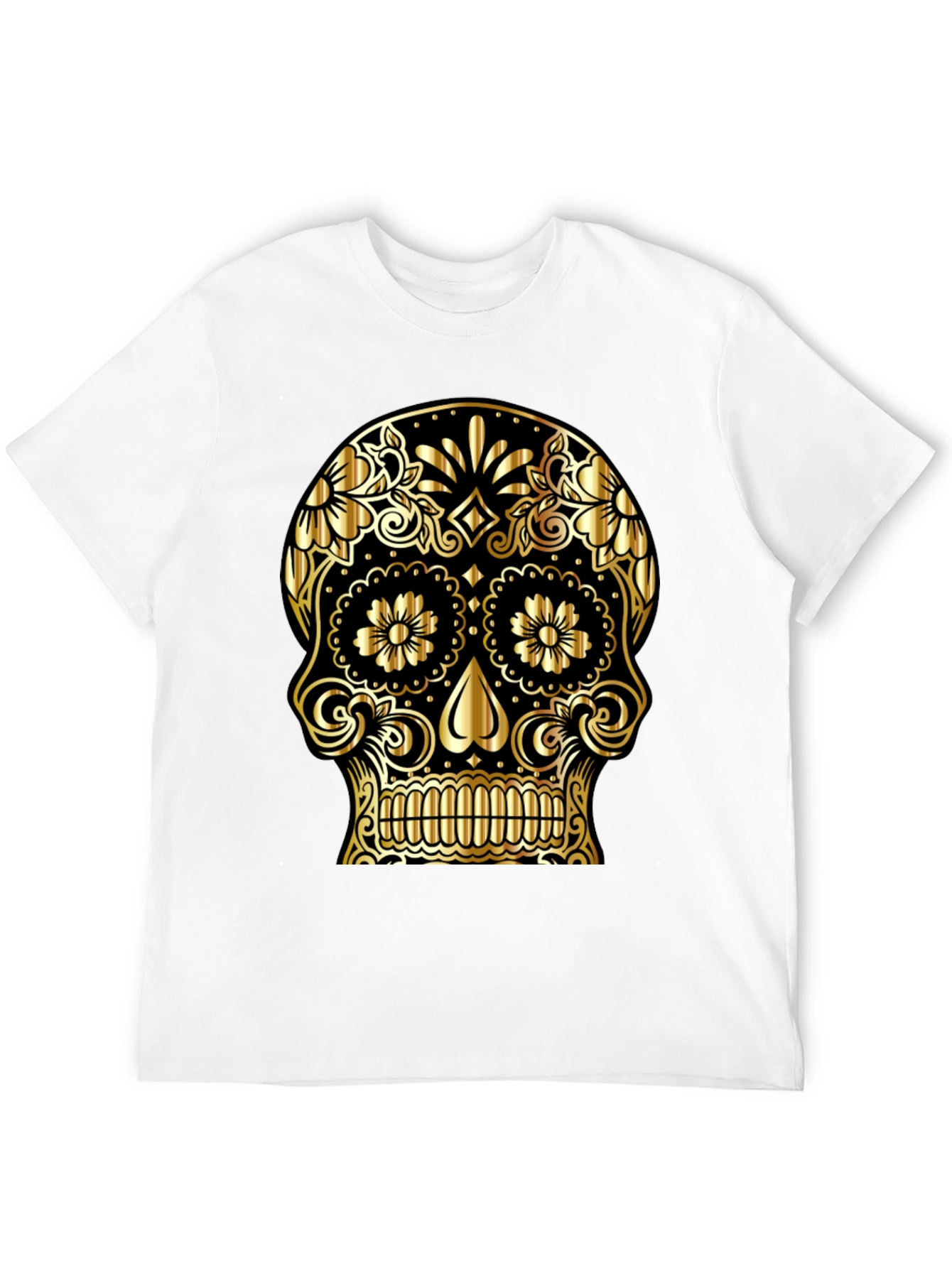 Gold Sugar Skull Graphic Black T-Shirt